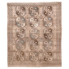 Antique Afghan Tribal Carpet with Octagonal Guls in Soft Ivory, Taupe and Brown