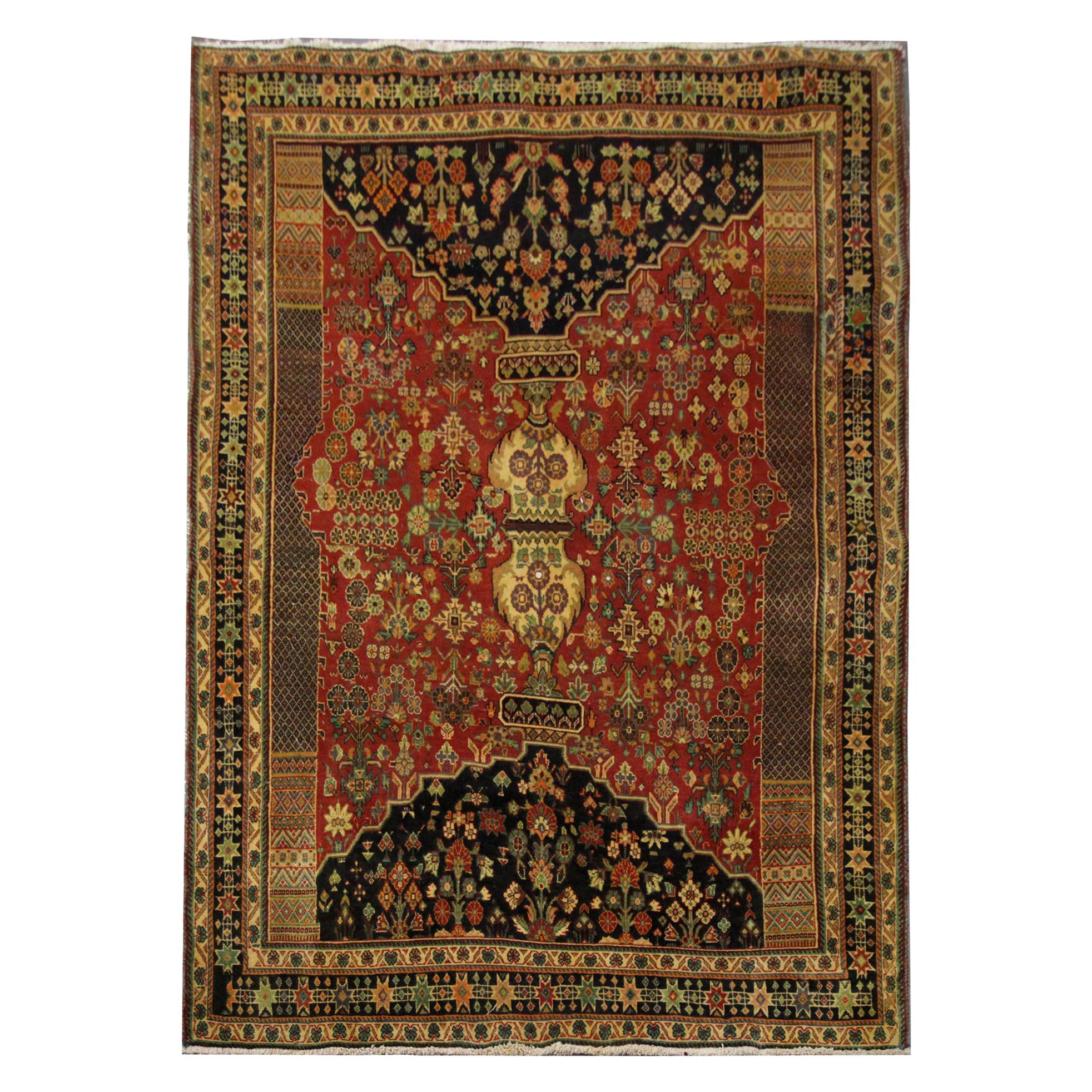 Antique Afghan Tribal Rug, 1930, Large Mustard and Red Wool Living Room Rug For Sale