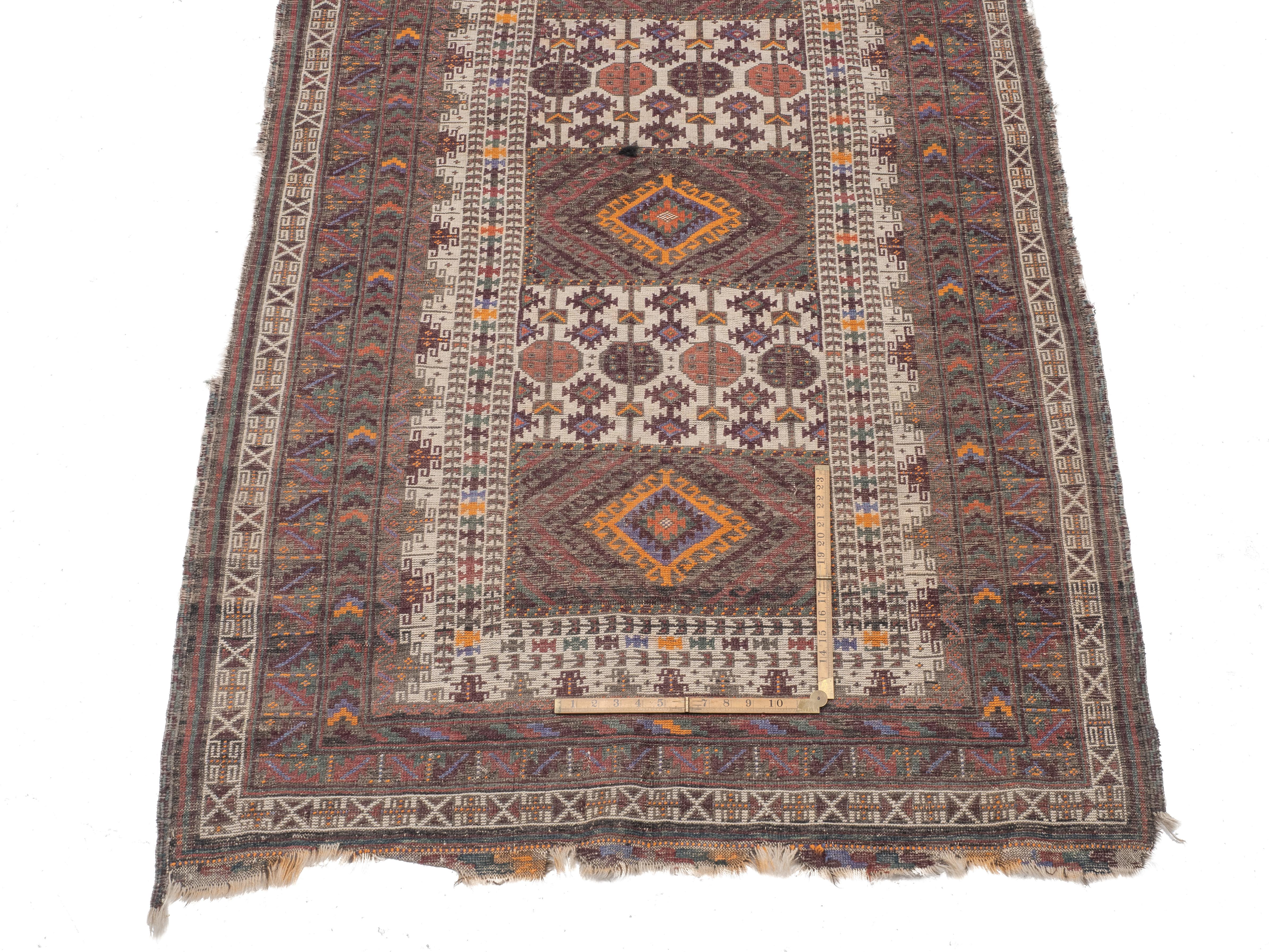 Antique Afghan Tribal Rug Hand-Knotted Wool Early c.20th 7' x 3'8