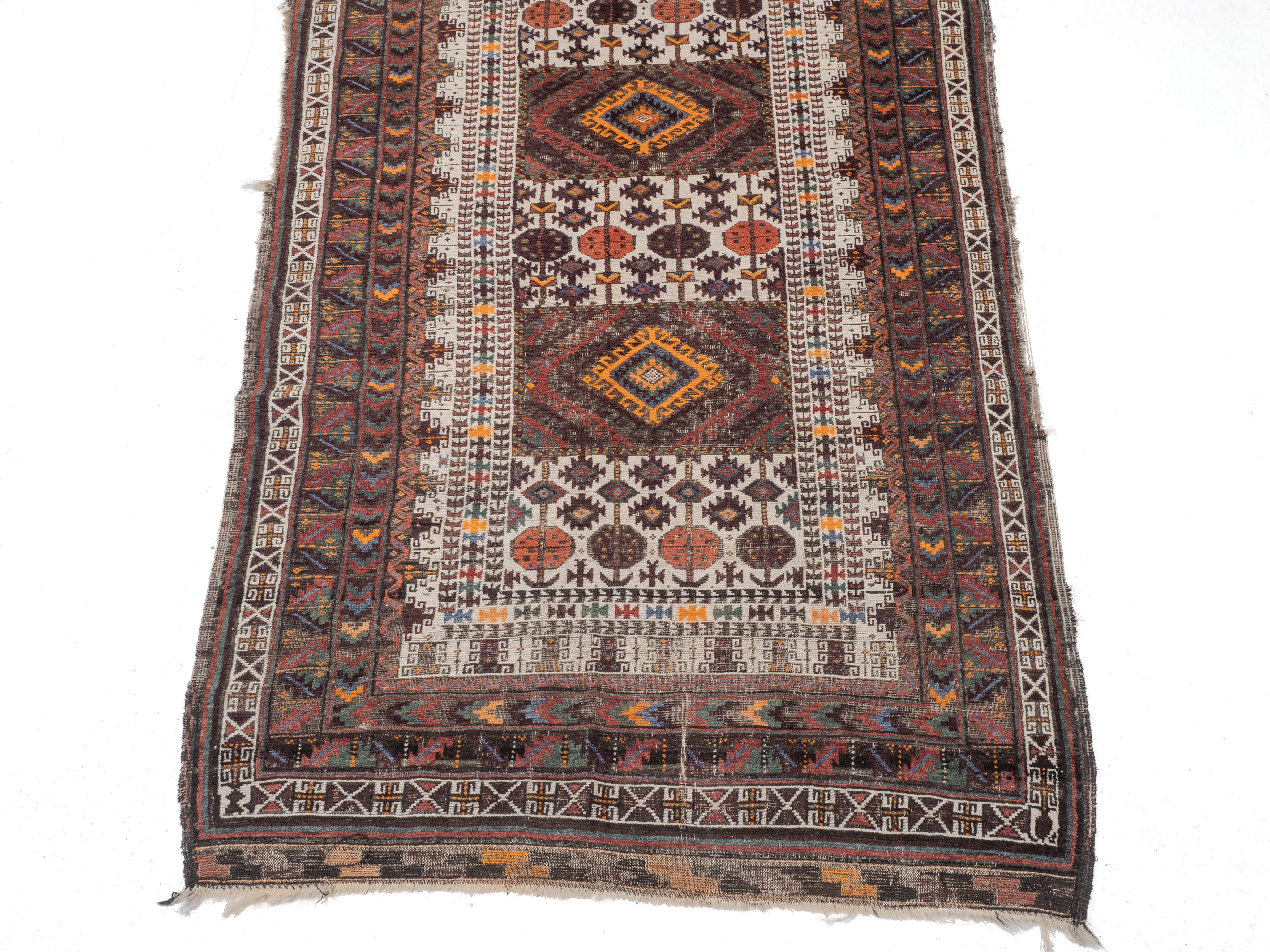 Tissé à la main Antique Afghan Tribal Rug Hand-Knotted Wool Early c.20th 7' x 3'8