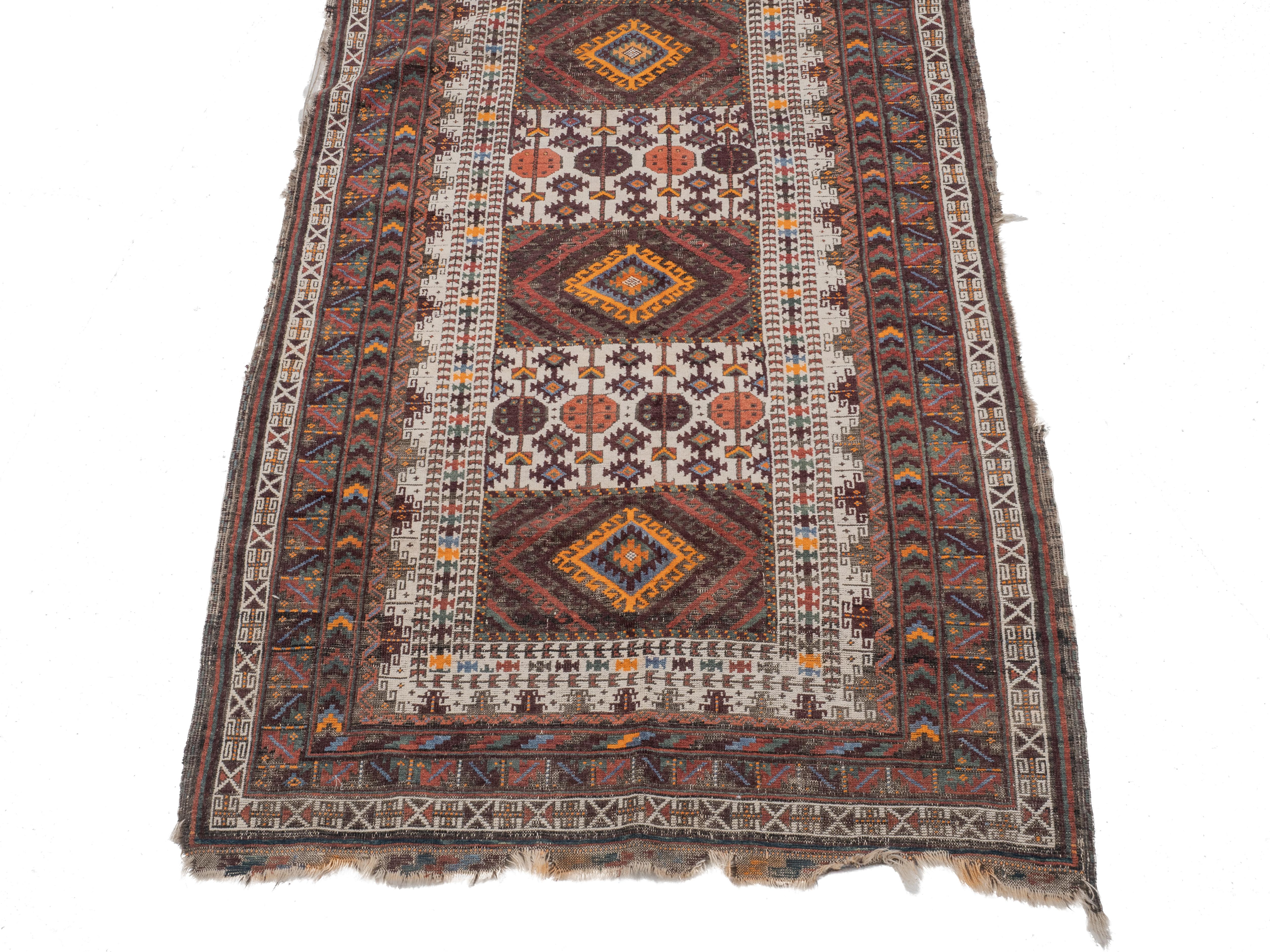 Antique Afghan Tribal Rug Hand-Knotted Wool Early c.20th 7' x 3'8
