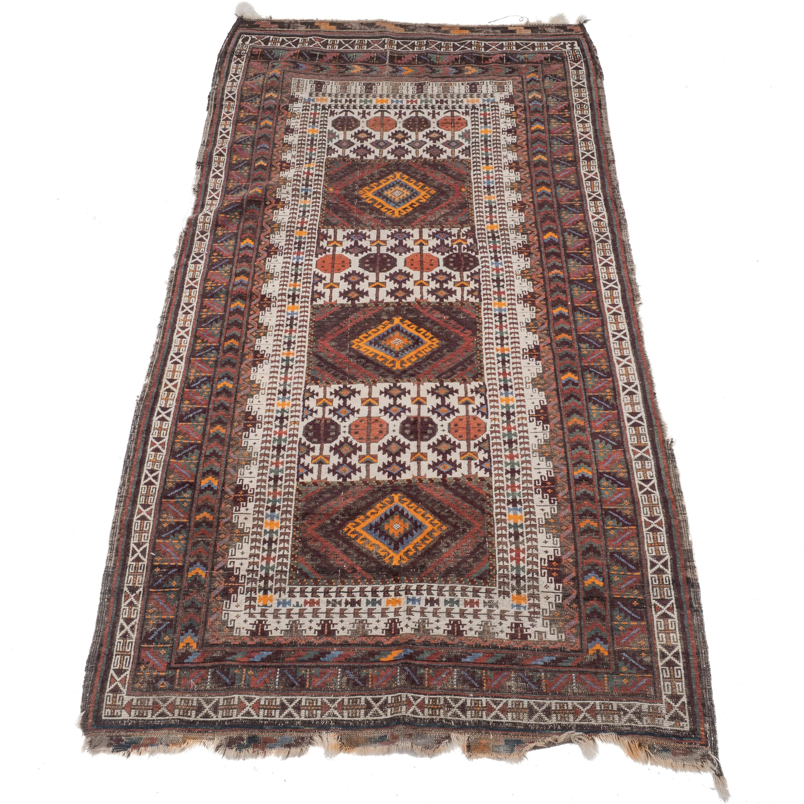 20ième siècle Antique Afghan Tribal Rug Hand-Knotted Wool Early c.20th 7' x 3'8