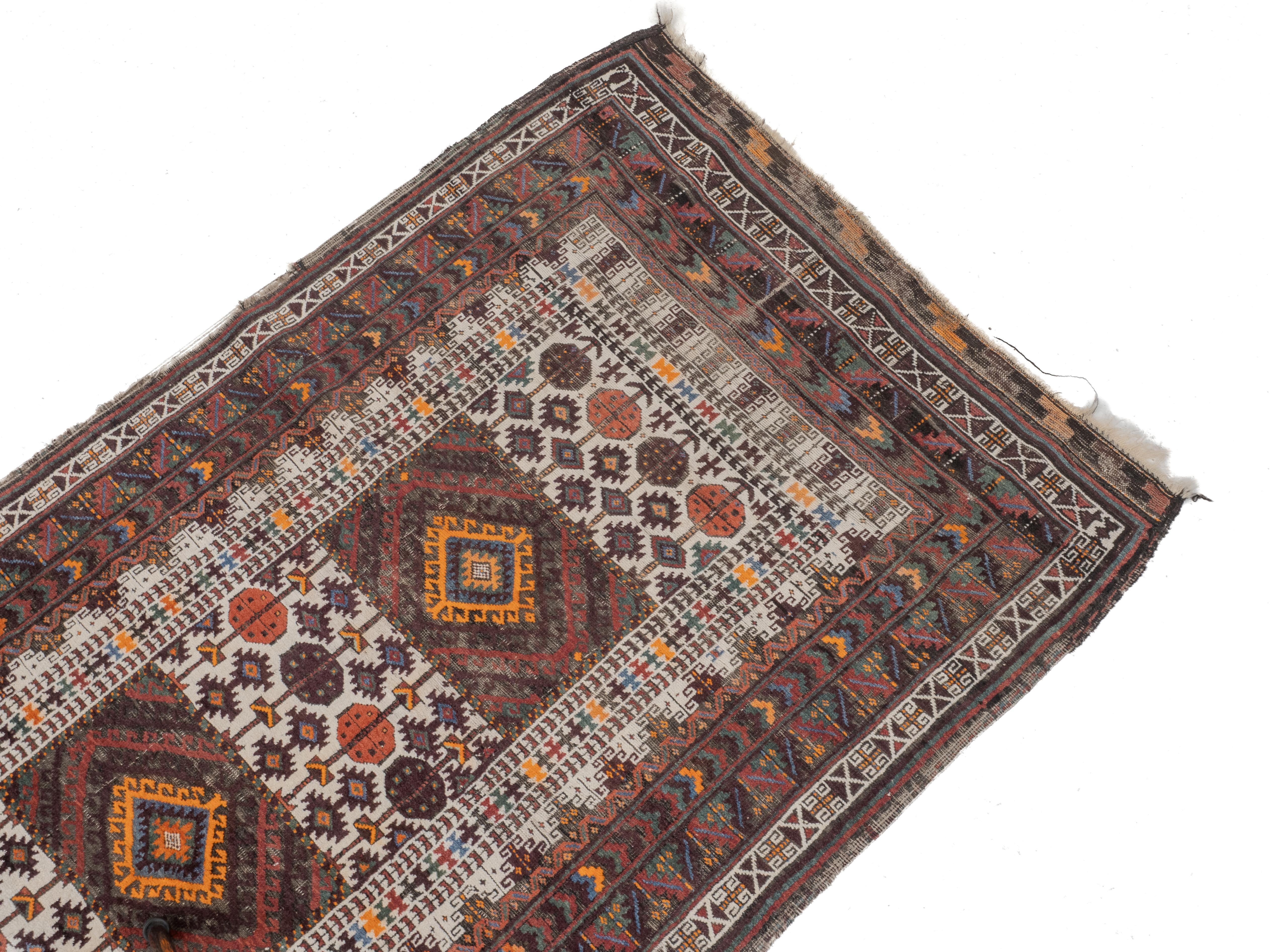 Antique Afghan Tribal Rug Hand-Knotted Wool Early c.20th 7' x 3'8