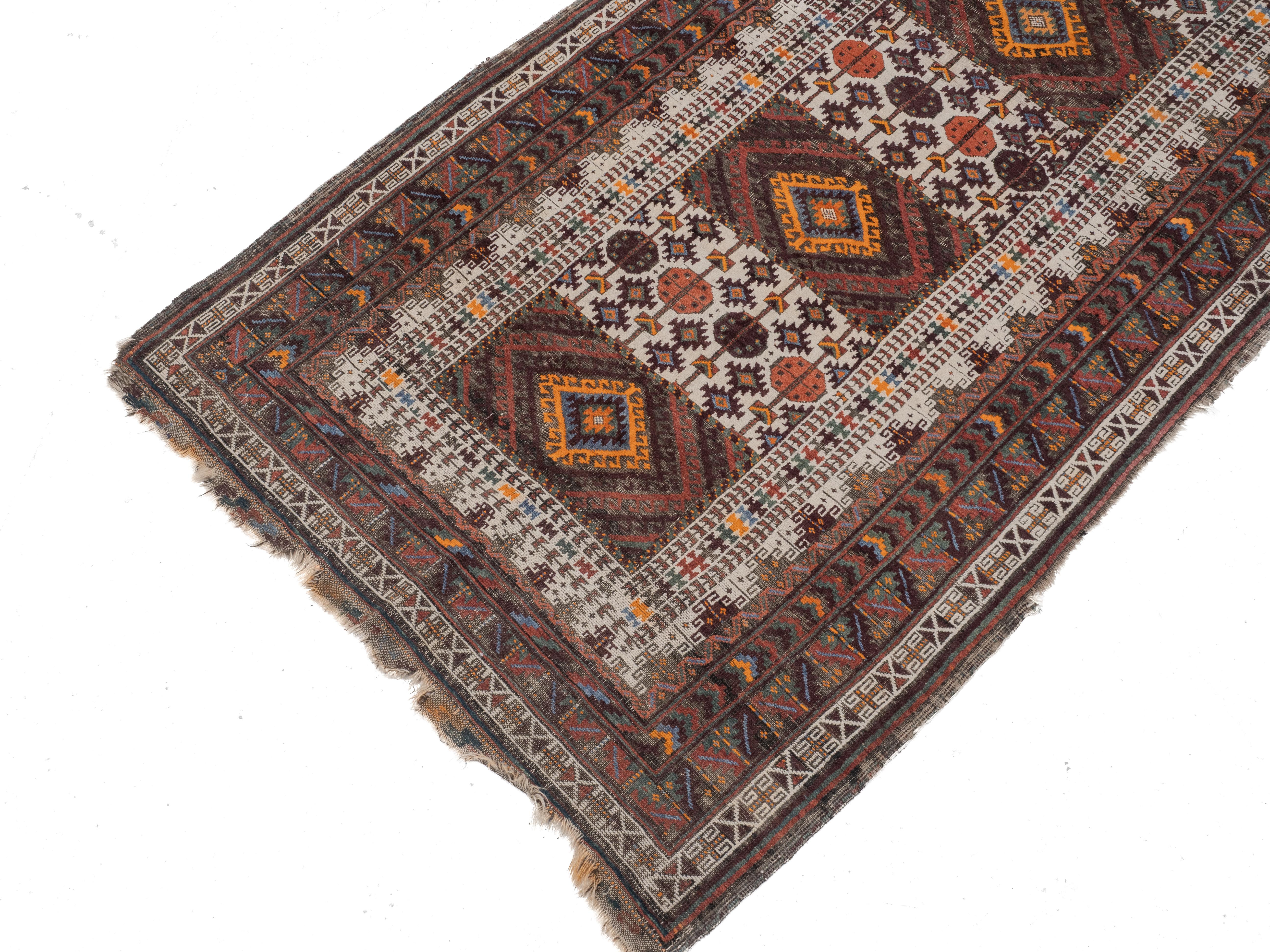 Antique Afghan Tribal Rug Hand-Knotted Wool Early c.20th 7' x 3'8