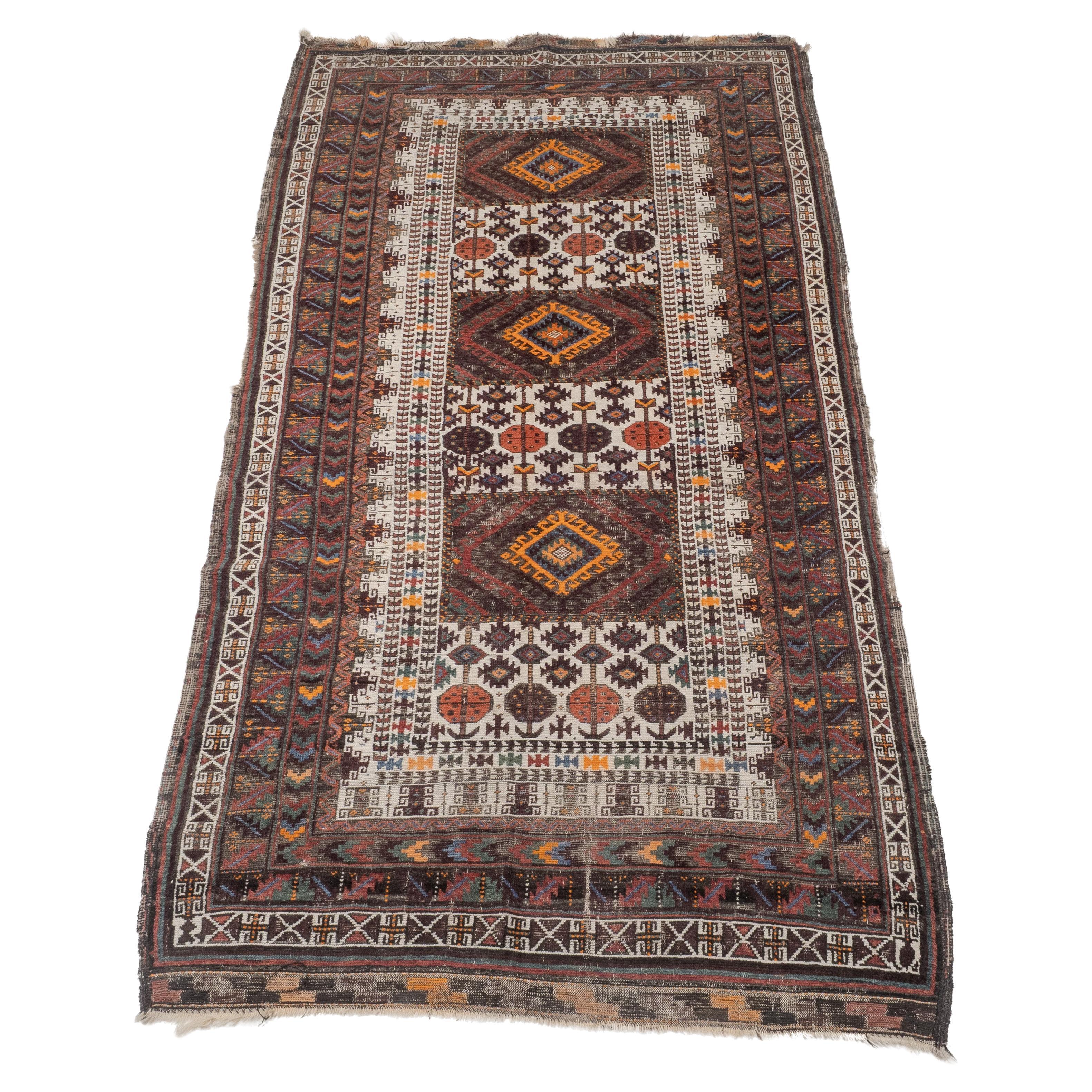 Antique Afghan Tribal Rug Hand-Knotted Wool Early c.20th 7' x 3'8" (213 x 112cm)