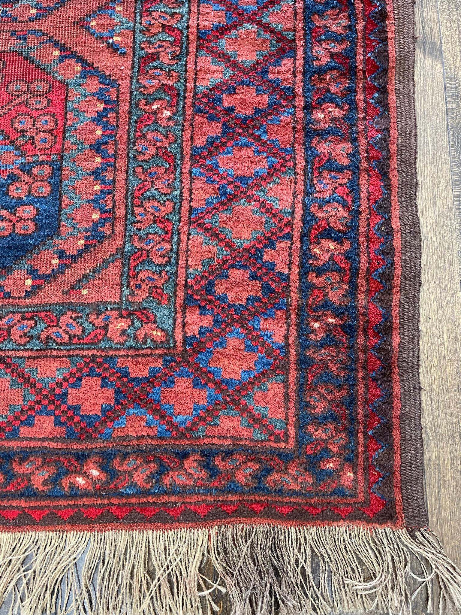 Wool Antique Afghan Turkmen Ersari Rug circa 1920 For Sale