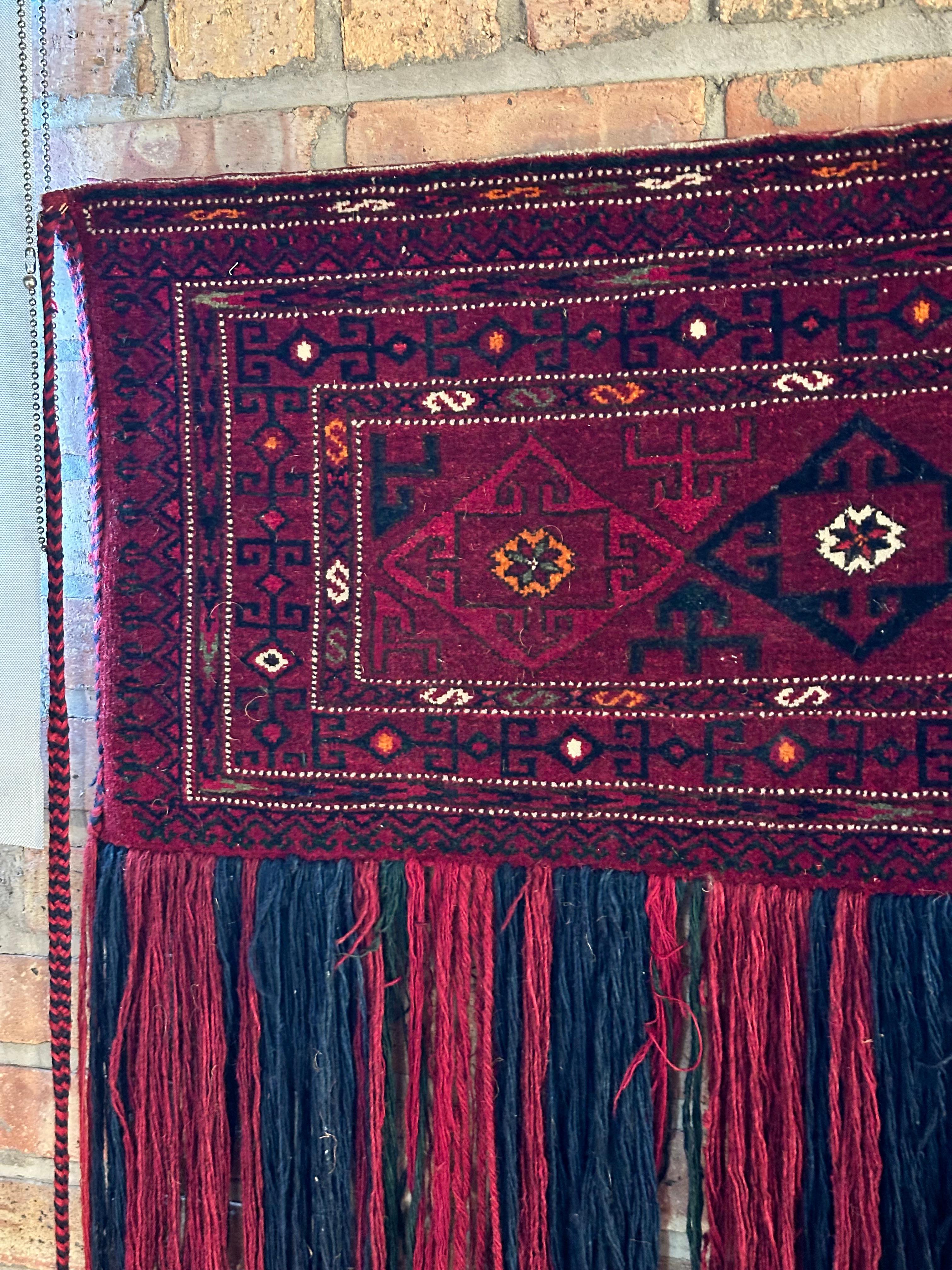 Mid-20th Century Antique Afghan Turkmen Torba Tent Bag For Sale