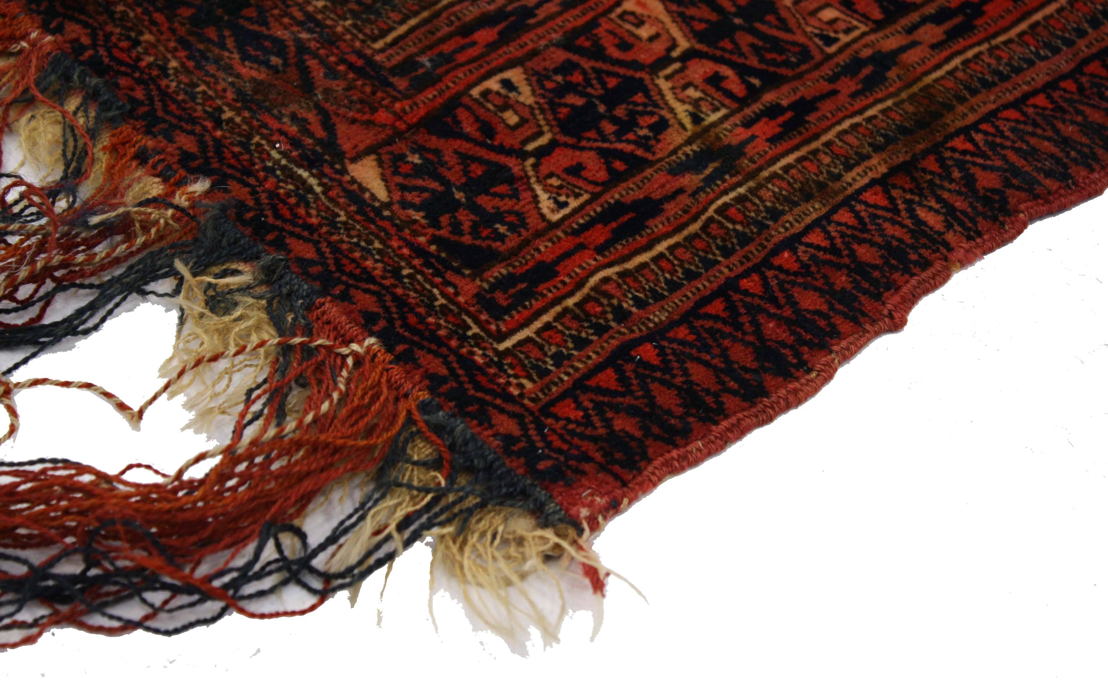 76641, antique Afghan Turkoman Turkmen Torba bag, wall hanging, tribal textile tapestry. This hand knotted wool antique Afghan Turkmen Turkoman Torba storage bag features an all-over symmetrical geometric pattern of Gul motifs, possibly Tekke,