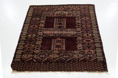 Antique Afghan Yamoud Burgundy Wool Rug Handmade With Allover Design
