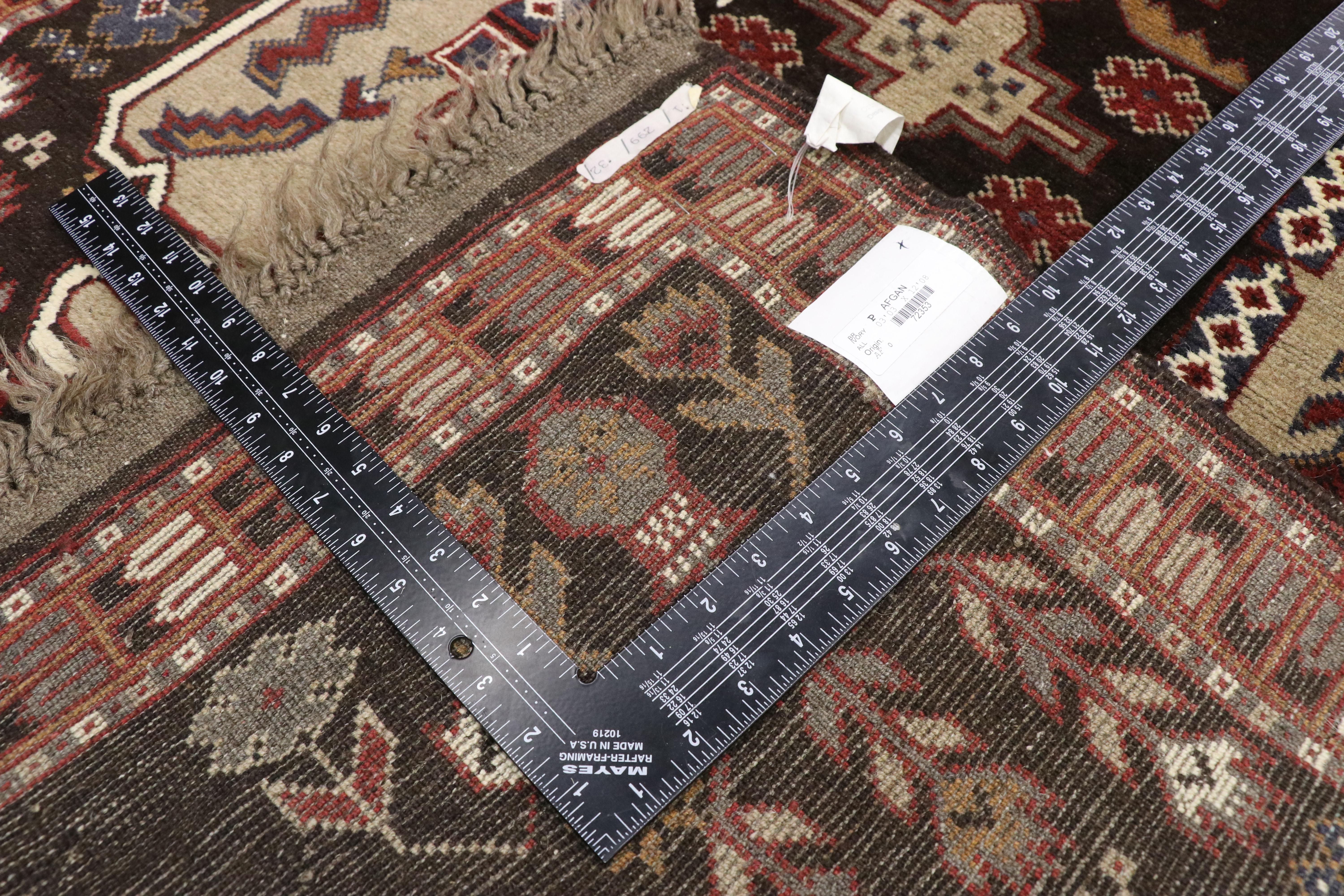 Vintage Afghani Hallway Runner with Tribal Vibes and Mid-Century Modern Style In Good Condition For Sale In Dallas, TX