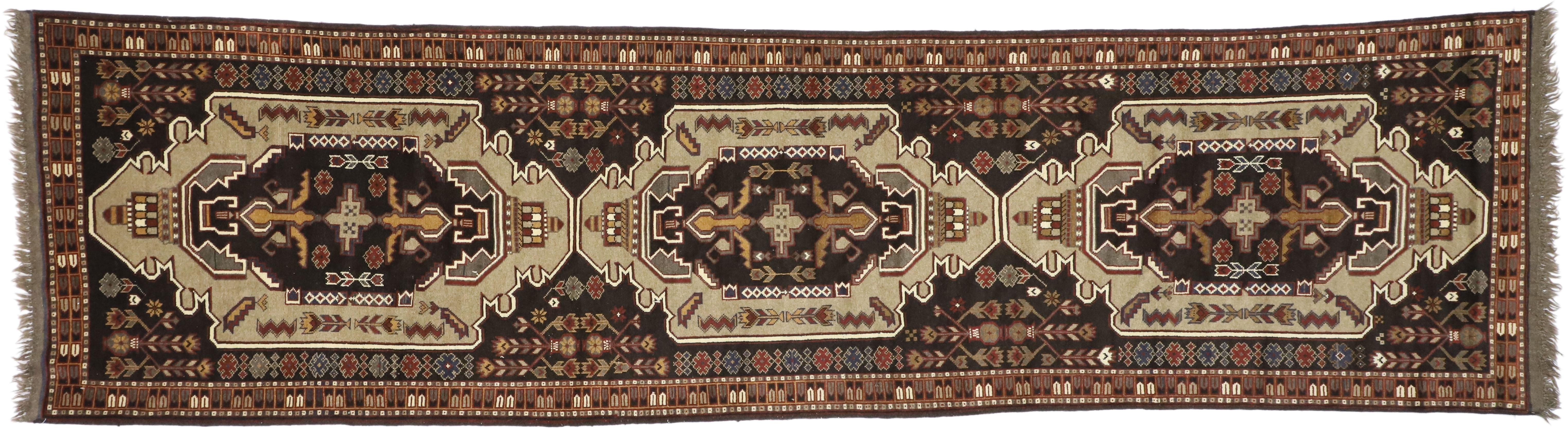 Vintage Afghani Hallway Runner with Tribal Vibes and Mid-Century Modern Style For Sale 2