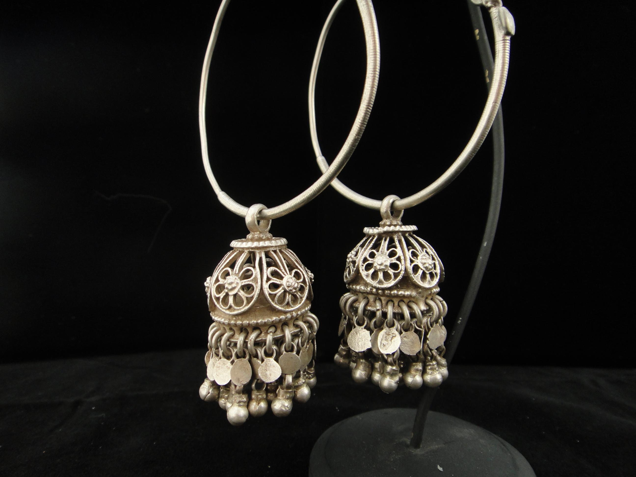 silver hoop jhumka earrings