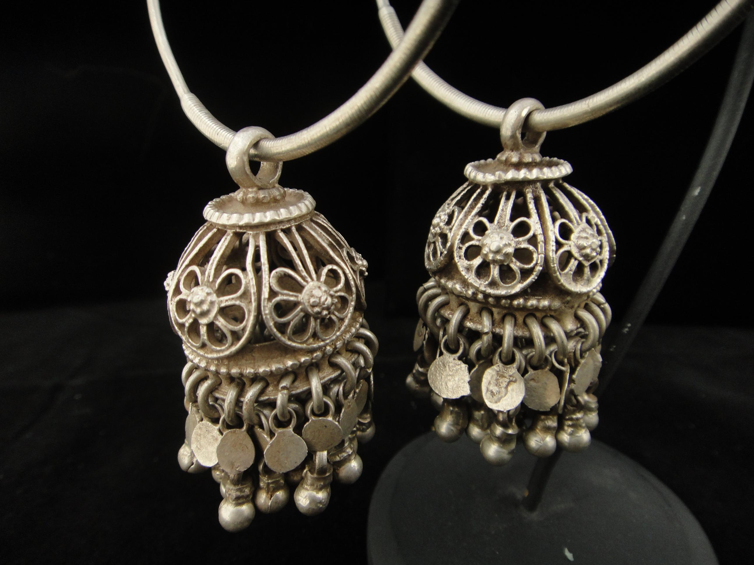 Women's Antique Afghani SIlver Hoop Earrings For Sale