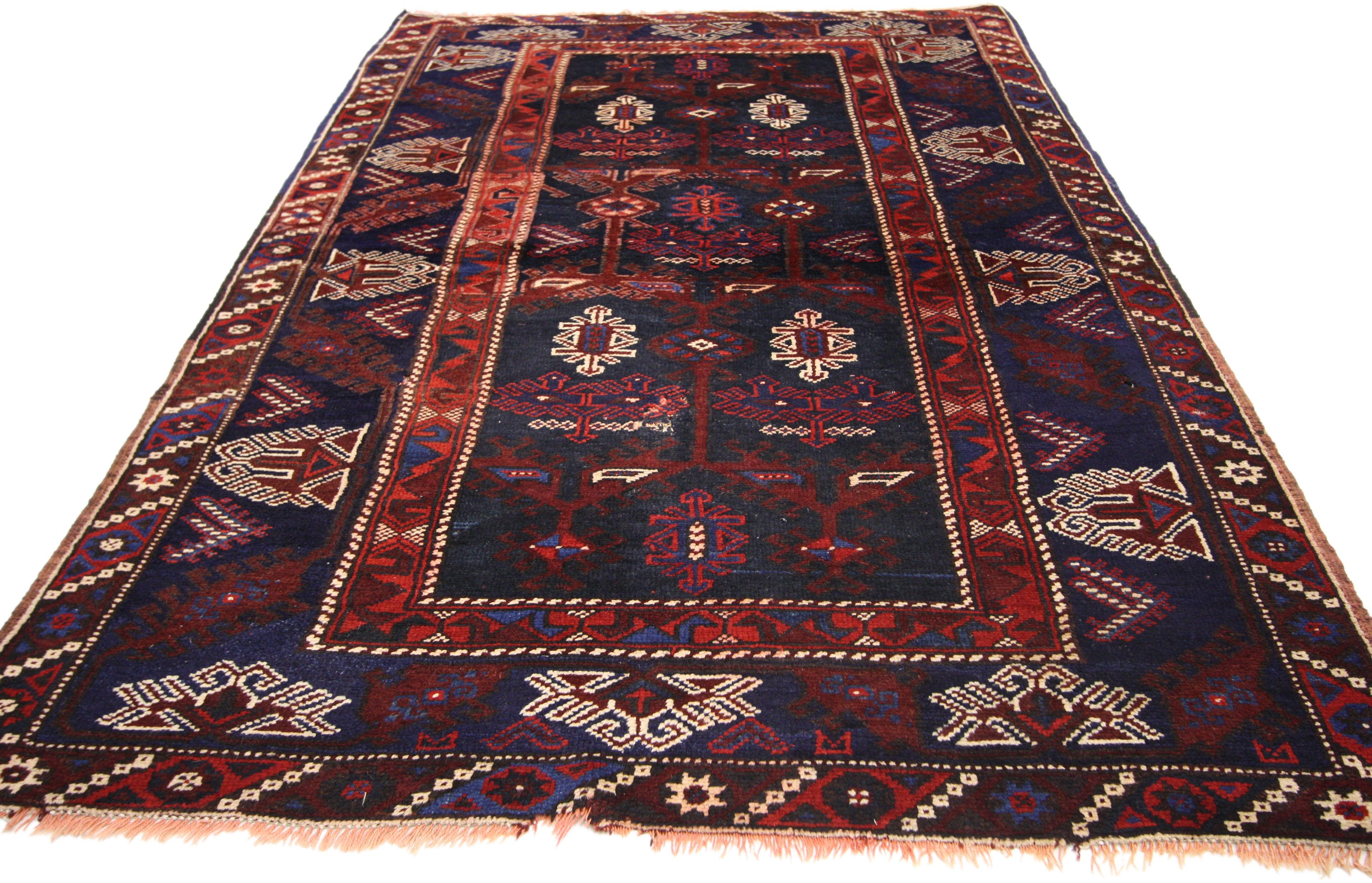 Antique Afghani Tribal Rug or Kitchen, Bath, Foyer or Entryway In Good Condition For Sale In Dallas, TX