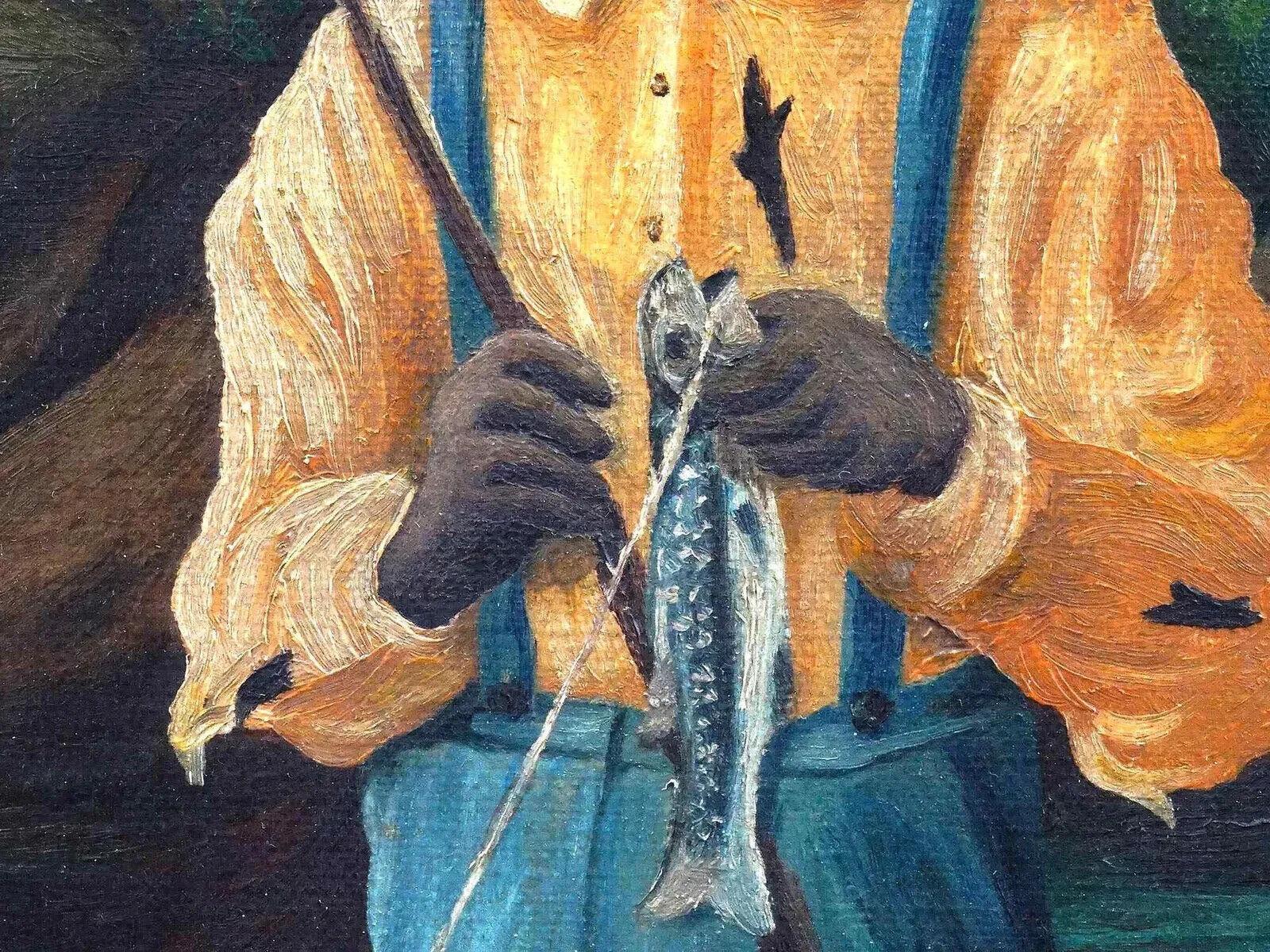 Americano Antico dipinto ad olio folkloristico di scuola afroamericana firmato in vendita
