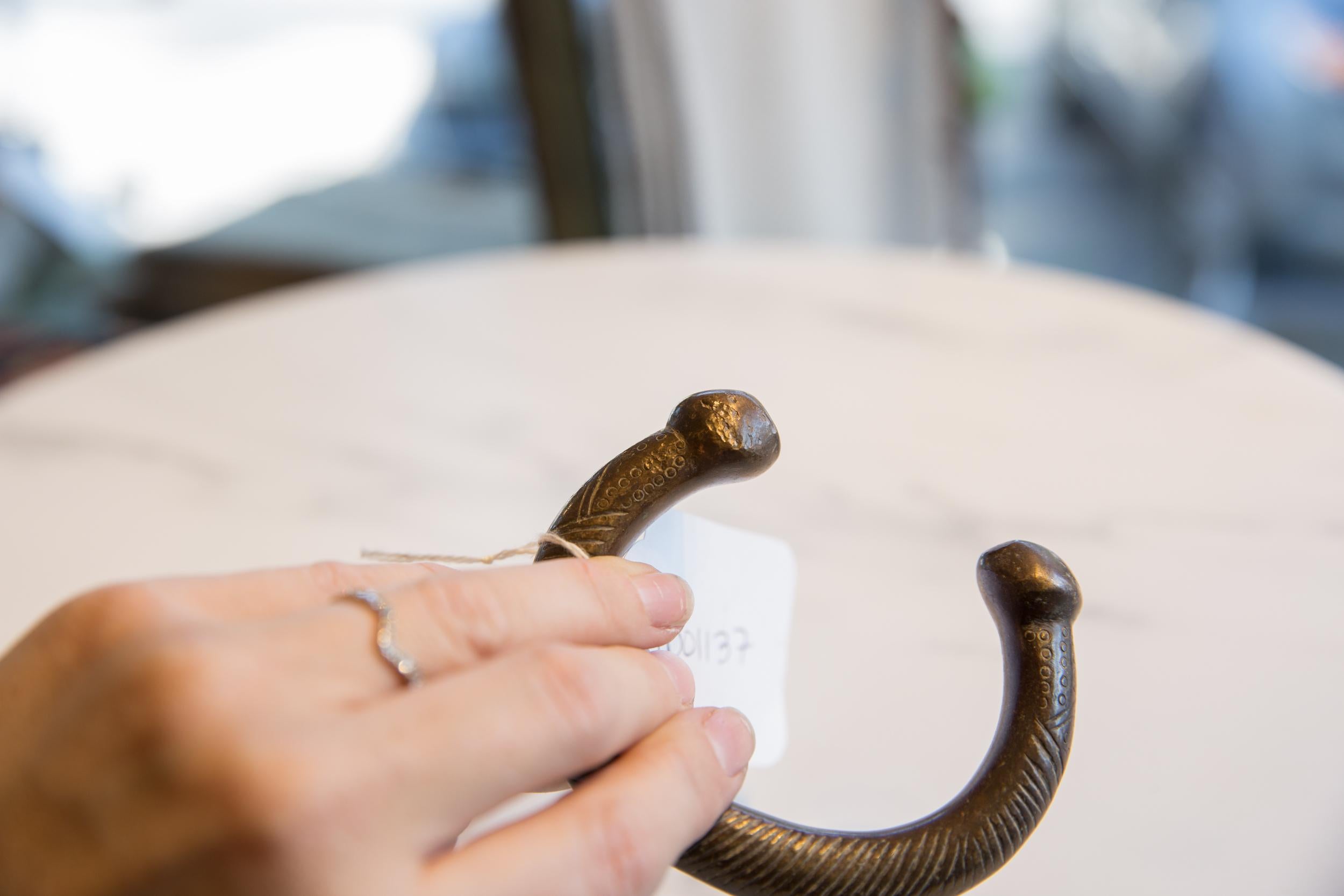 Metal Antique African Bronze Snake Cuff Bracelet For Sale