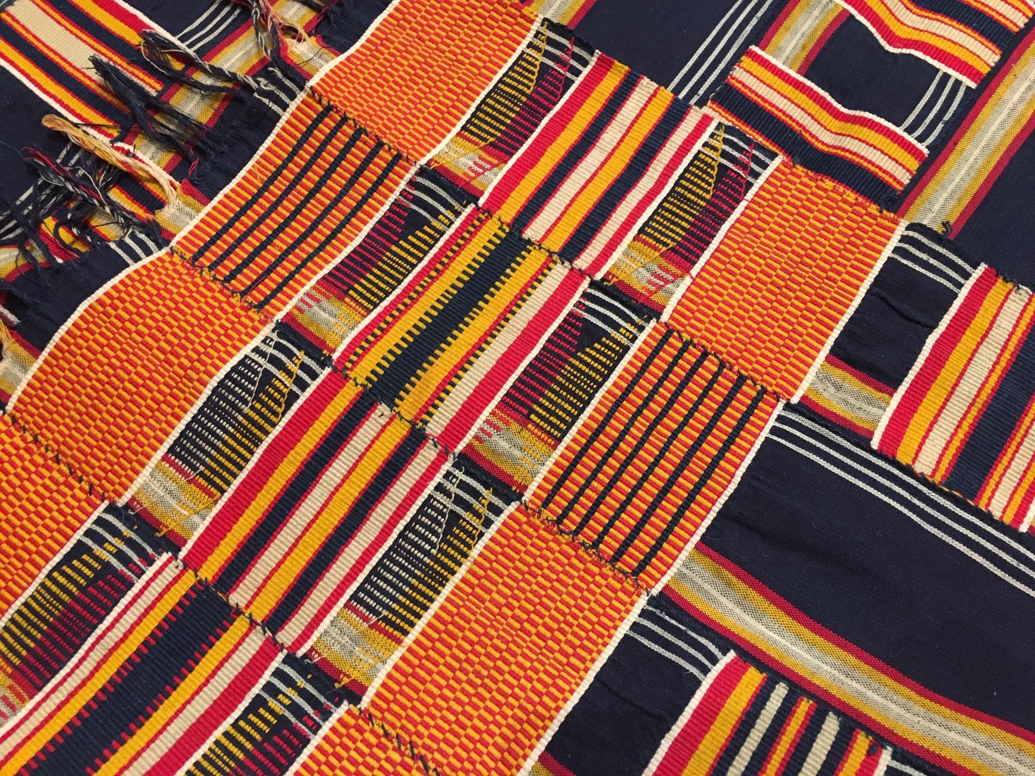 Hand-Woven Antique African Ewe Kente Textile. Size: 5 ft 9 in x 8 ft 7 in (1.75 m x 2.62 m)