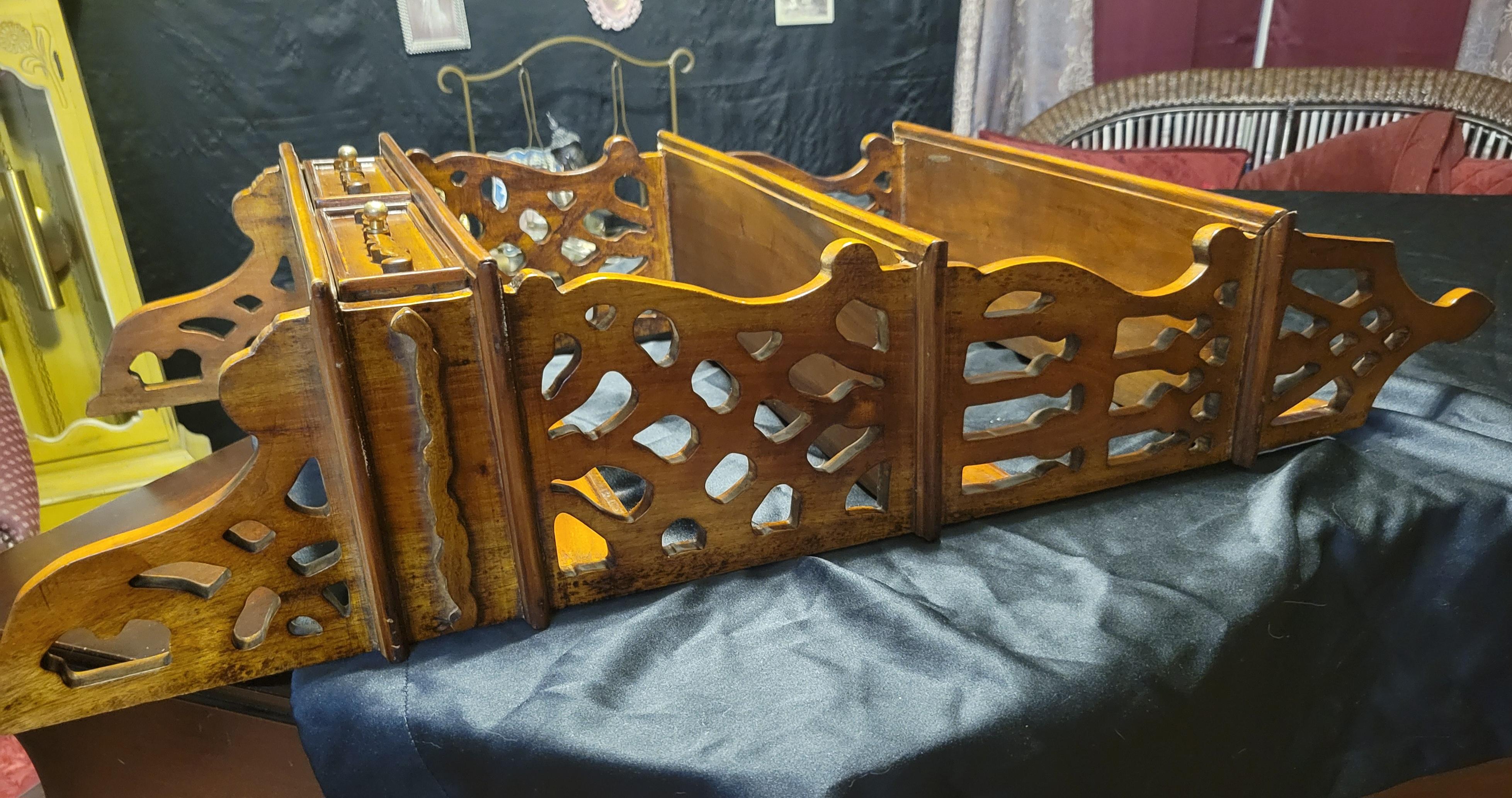 Antique French Provincial Hand-Carved Mahogany Kitchen Shelf with Two Drawers  In Good Condition For Sale In Phoenix, AZ