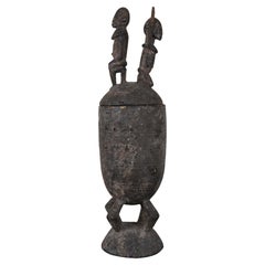Antique African Mali Dogon Ceremonial Container Lidded Vessel Tribal Carved