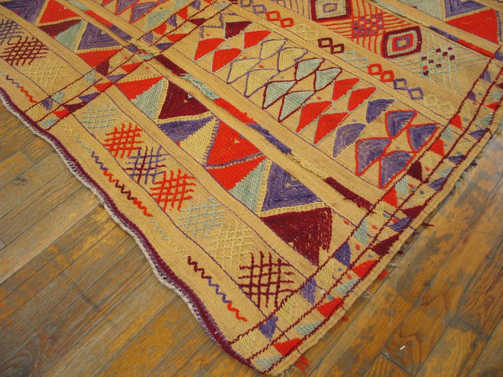 Hand-Woven Mid 20th Century  Moroccan Reed & Wool Flat-Weave ( 4'9