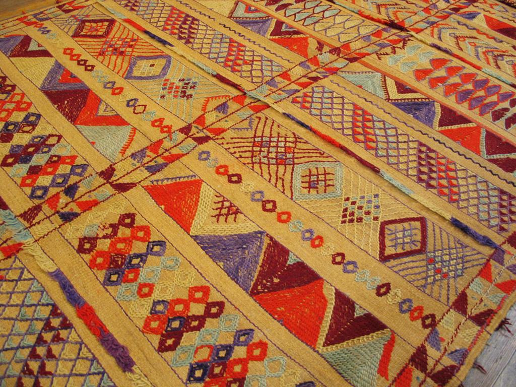 Mid 20th Century  Moroccan Reed & Wool Flat-Weave ( 4'9