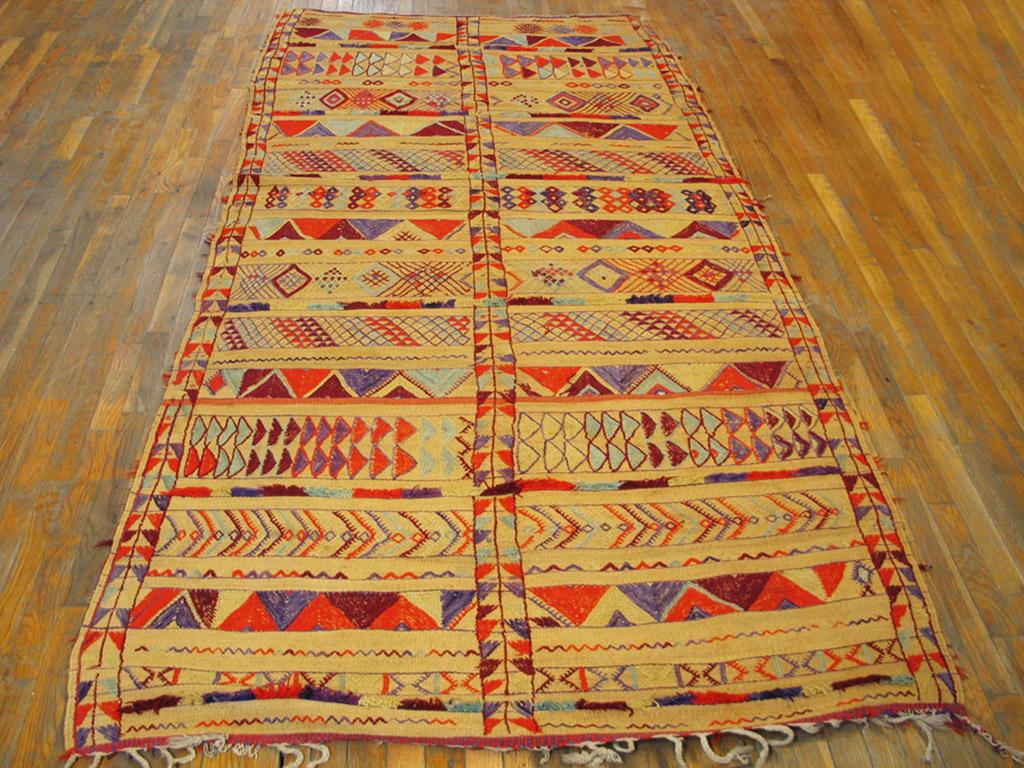 Mid 20th Century  Moroccan Reed & Wool Flat-Weave ( 4'9