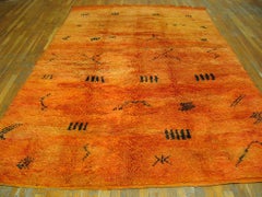 1940s Orange Black Tribal Antique African Moroccan Rug 7'3" x 11'3" Wool Carpet