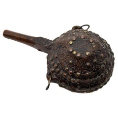 Antique African Moroccan Tribal Carved Wood Flask 19th C.