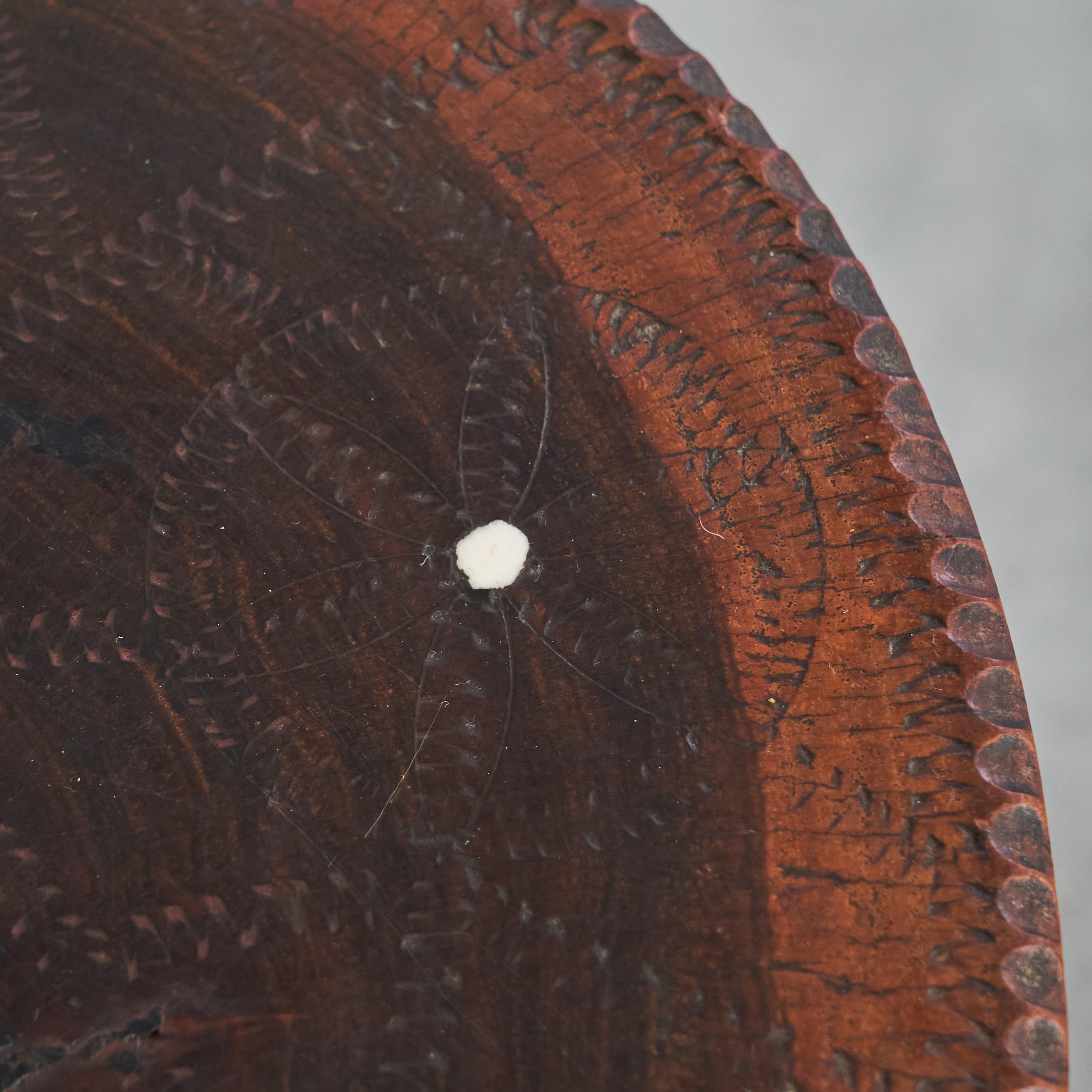 Antique African Side Table in Carved Solid Wood and Inlayed Bone For Sale 1