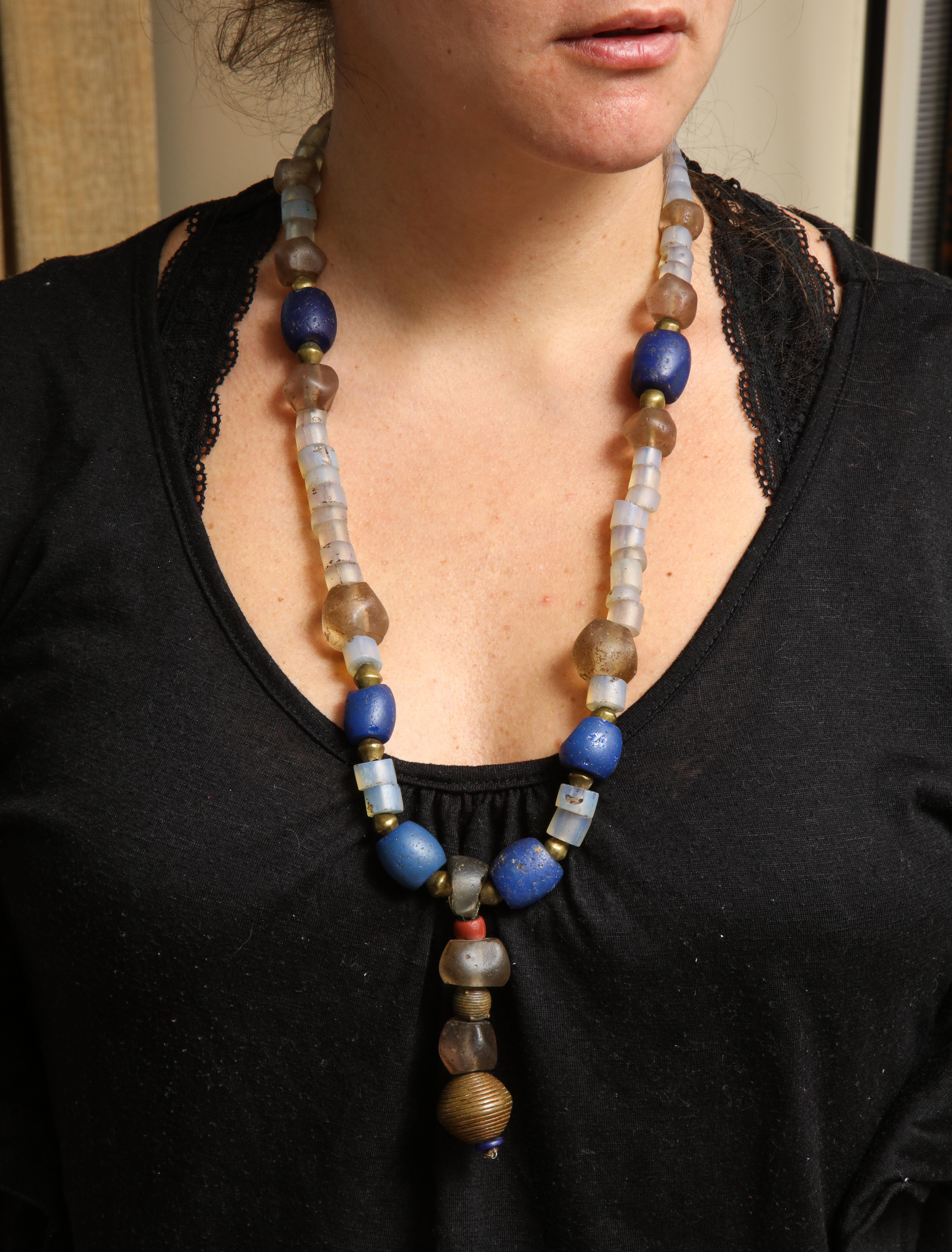 Mixed Cut Antique African Silver and Brass Bead Necklace