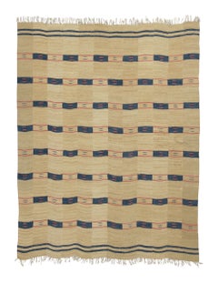 Antikes afrikanisches Textil, Bondouku Indigotuch in Beige und Blau - Rug 
Kilim