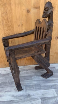 Antique African Tribal Figural Carved Armchairs - Set of 2