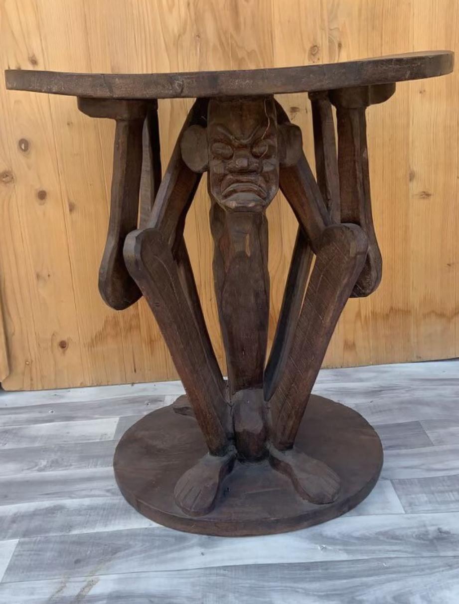 Hand-Carved Antique African Tribal Figural Carved Table  For Sale