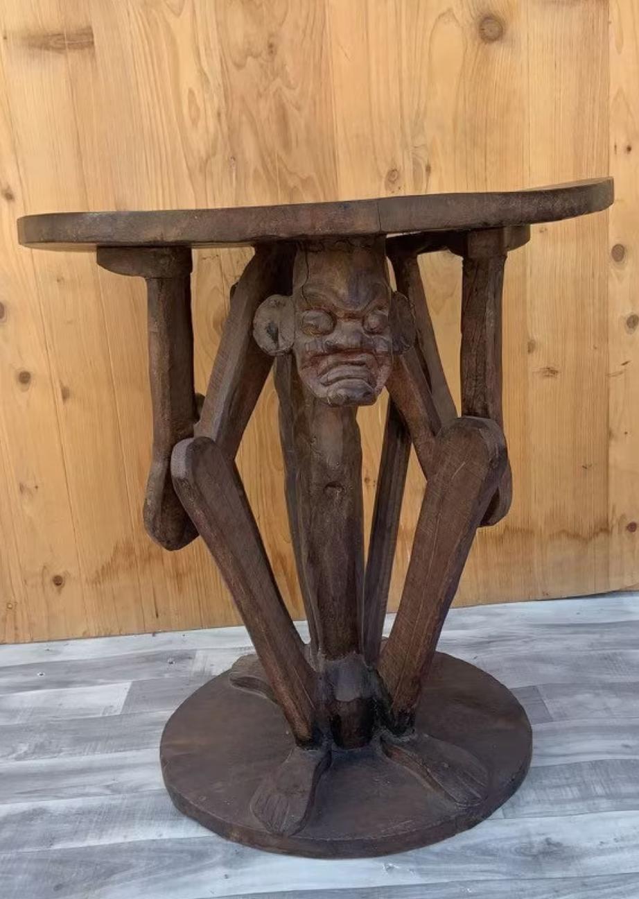 Antique African Tribal Figural Carved Table  In Good Condition For Sale In Chicago, IL