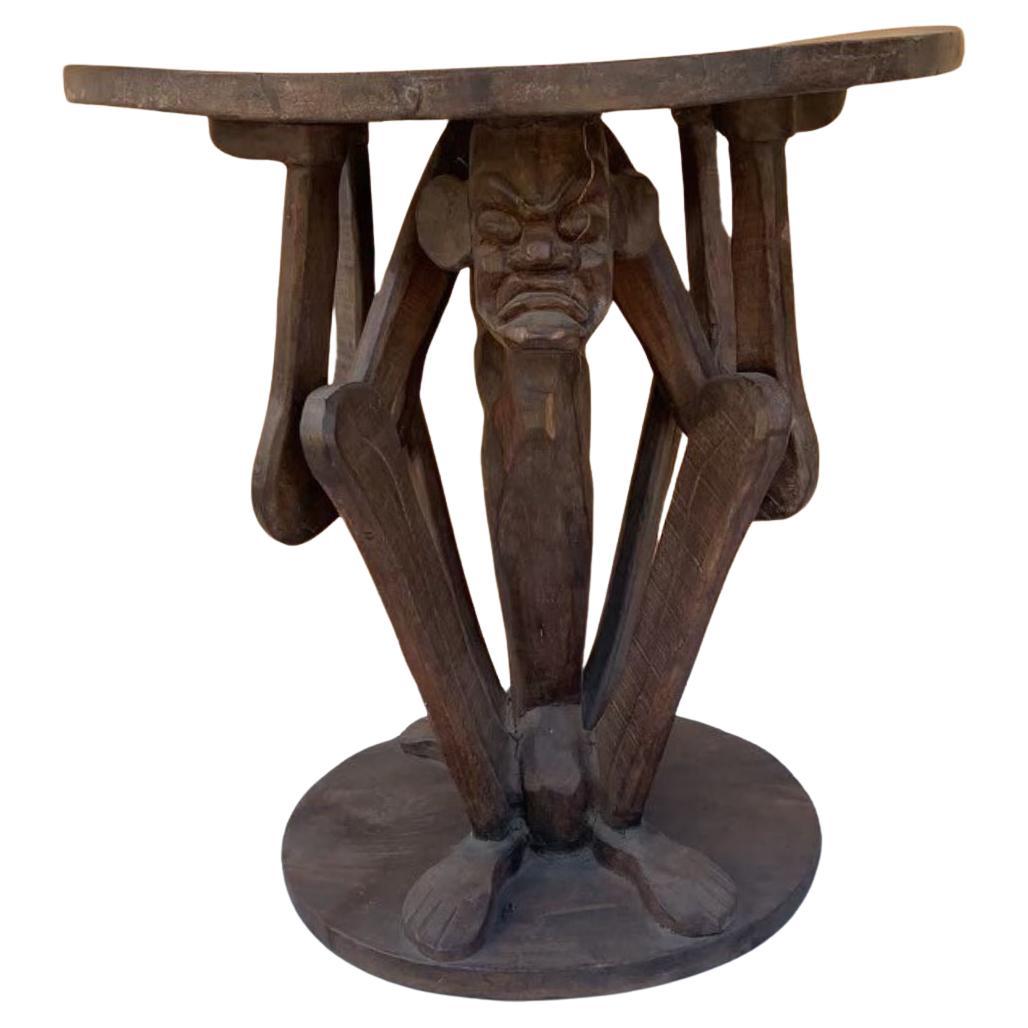 Antique African Tribal Figural Carved Table  For Sale