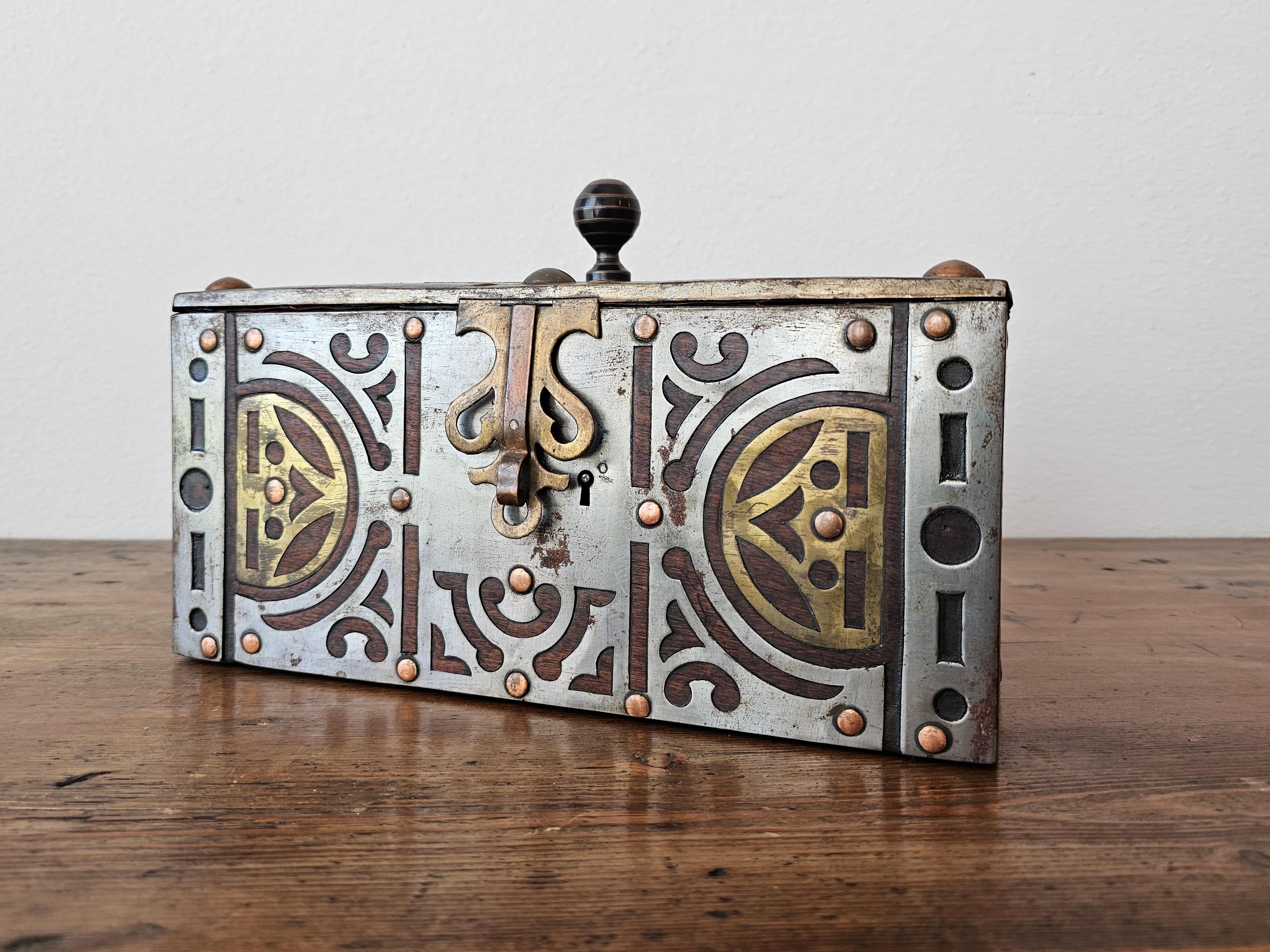 Mauritanian Antique African Tuareg Mauritania Mixed Metal Mounted Wood Table Box