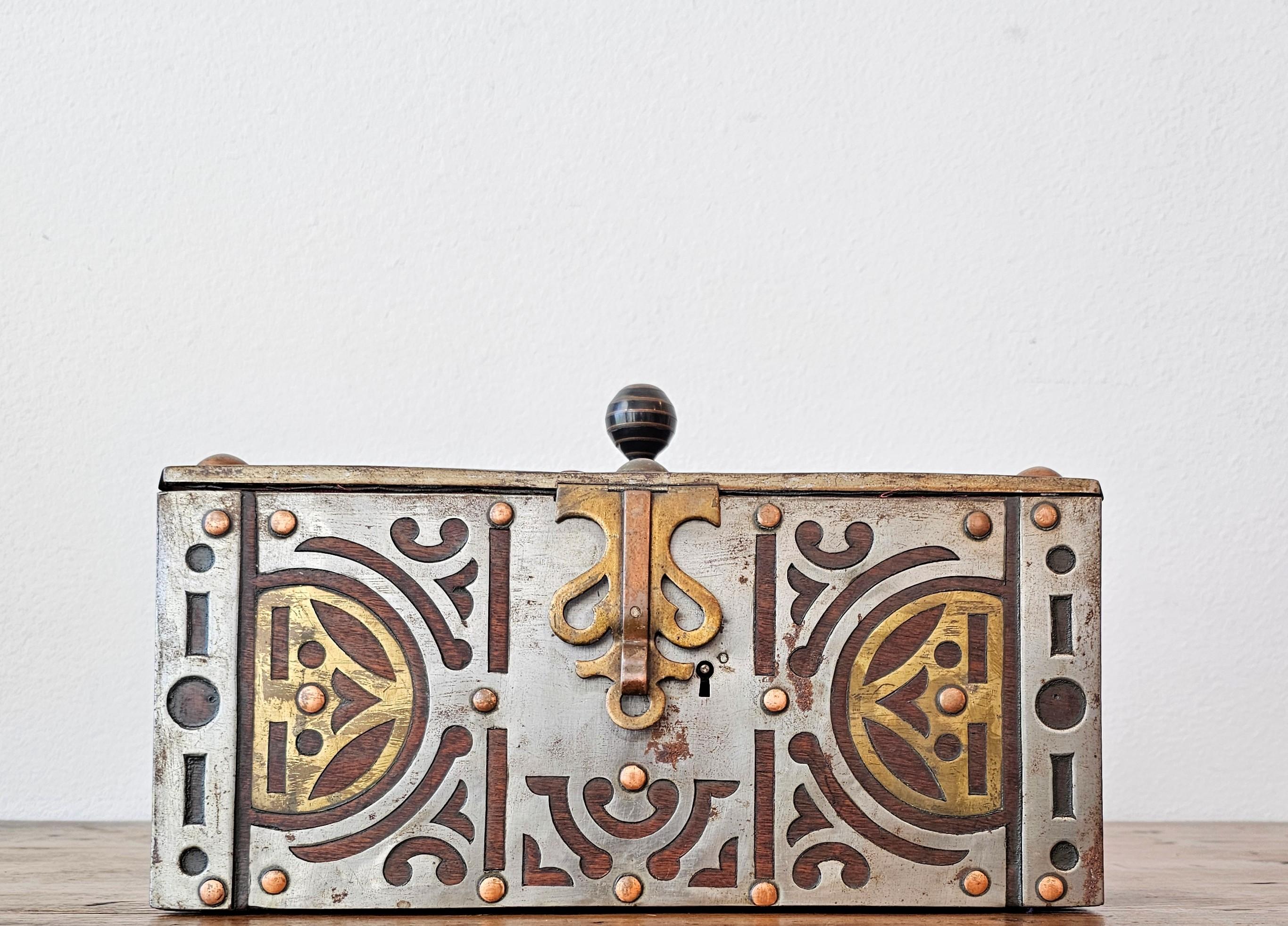 Gilt Antique African Tuareg Mauritania Mixed Metal Mounted Wood Table Box