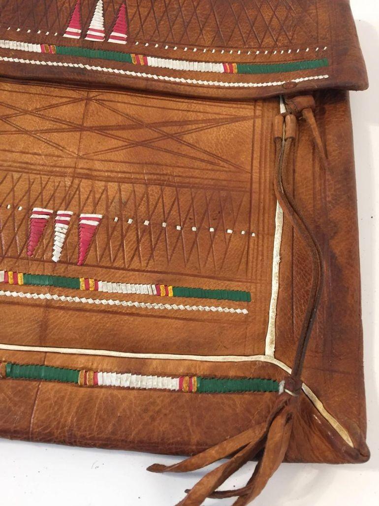 Hand-Crafted Antique African Tuareg Moroccan Shoulder Leather Bag 1960s Collectible For Sale