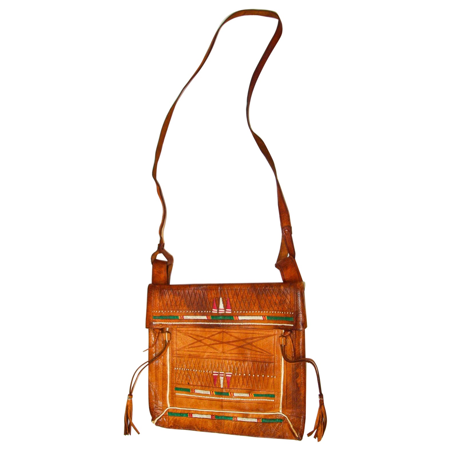 Antica borsa a tracolla africana Tuareg marocchina in pelle 1960s Collectial