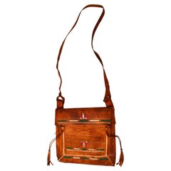Ancien sac à bandoulière marocain africain en cuir Tuareg des années 1960, pièce de collection
