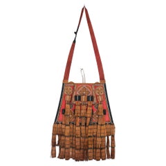 Sac africain touareg antique en cuir rouge, noir et Brown