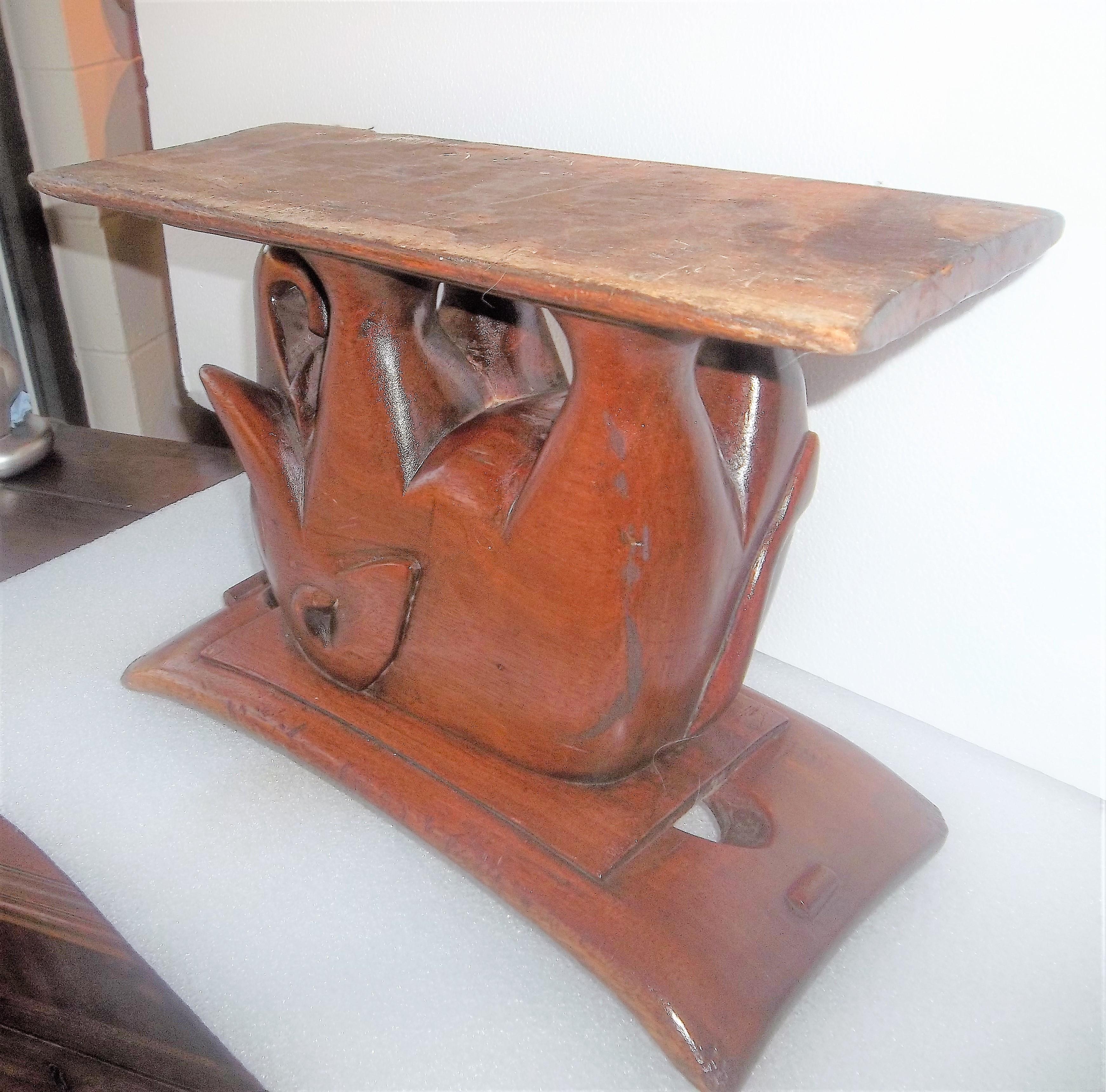 Antique African Walnut Pillow Stand and Stool Carved in Elephant Form 4