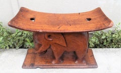 Antique African Walnut Pillow Stand and Stool Carved in Elephant Form