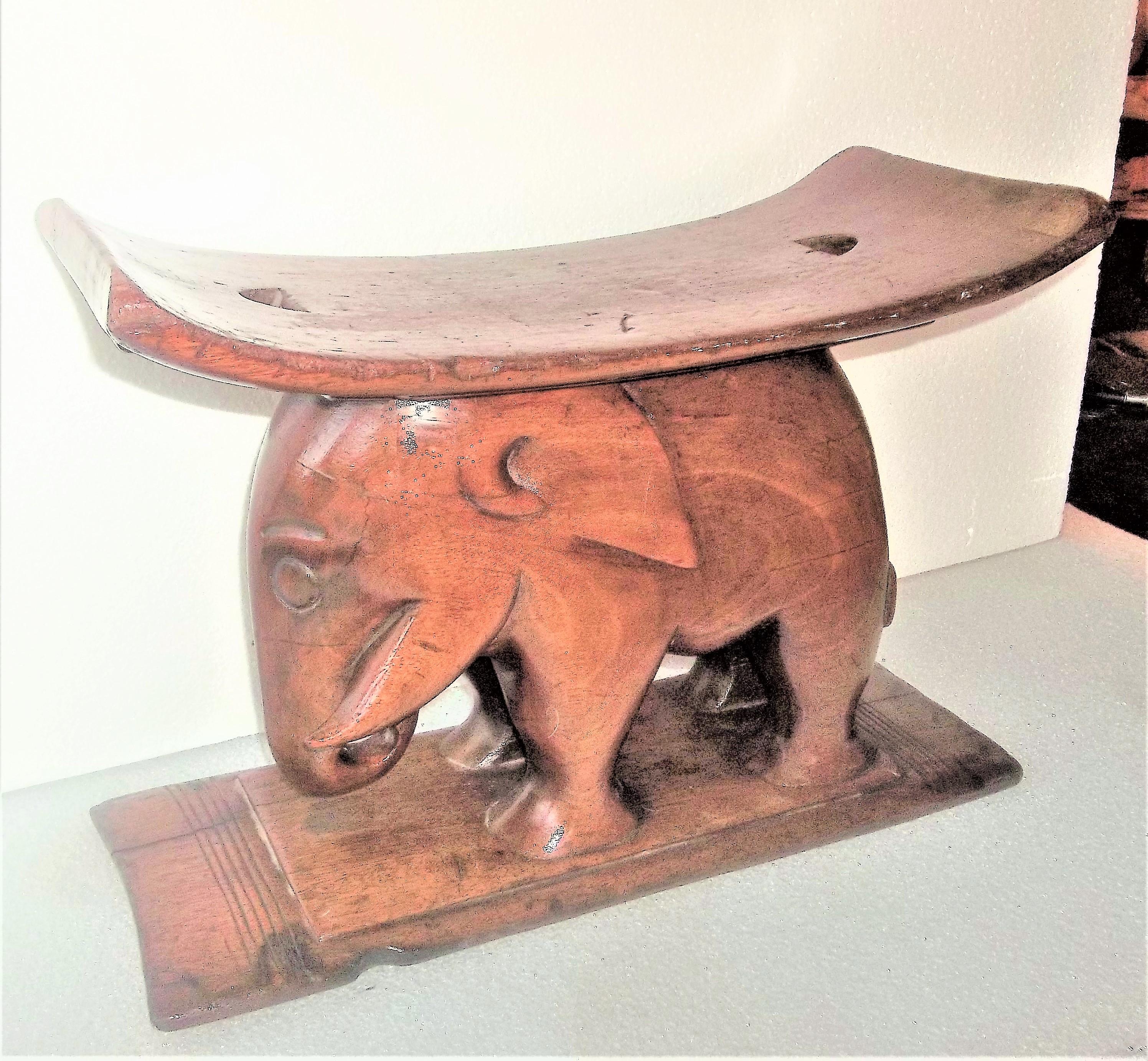 Tribal Antique African Walnut Pillow Stand and Stool Carved in Elephant Form
