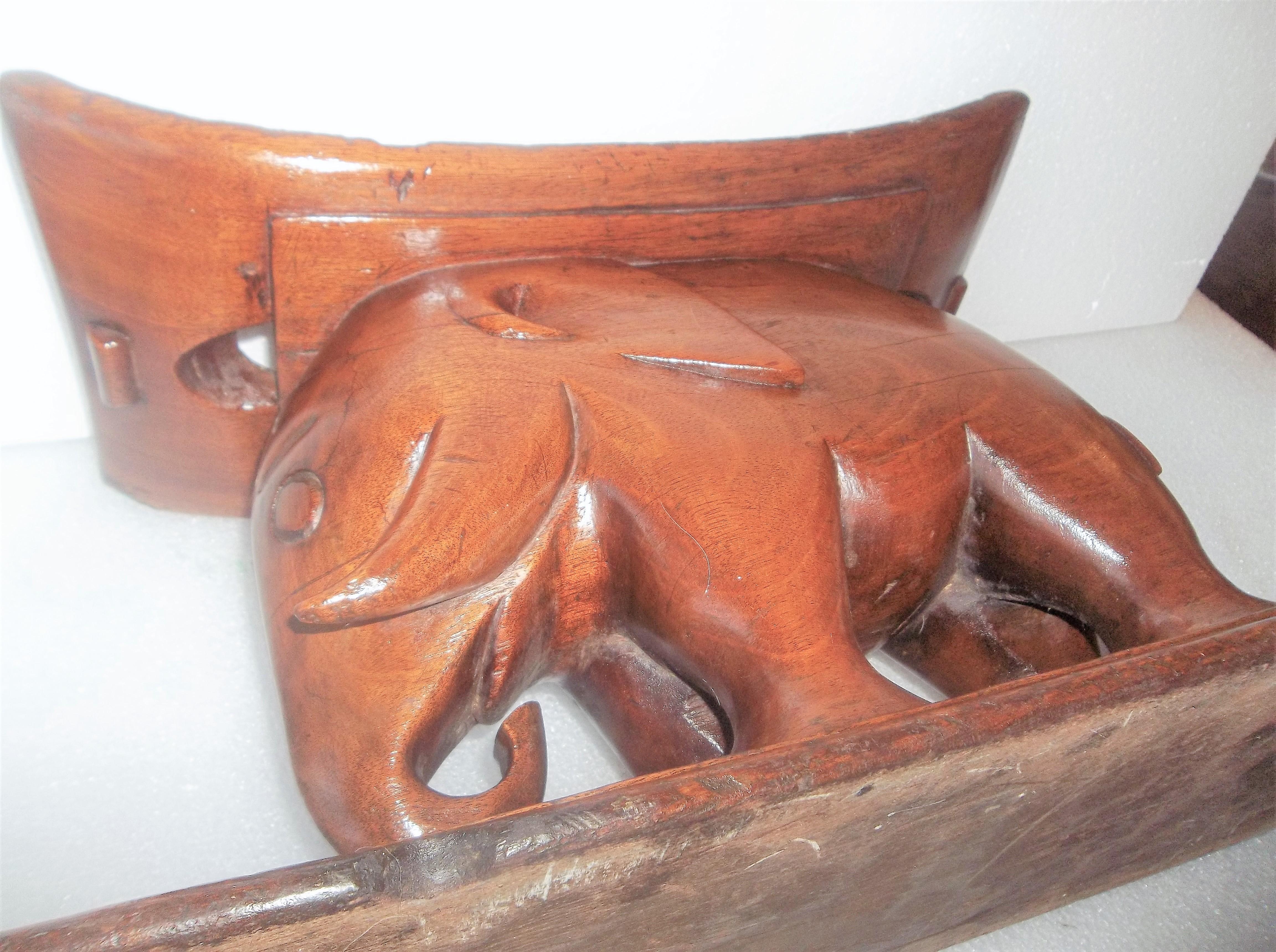 Ghanaian Antique African Walnut Pillow Stand and Stool Carved in Elephant Form