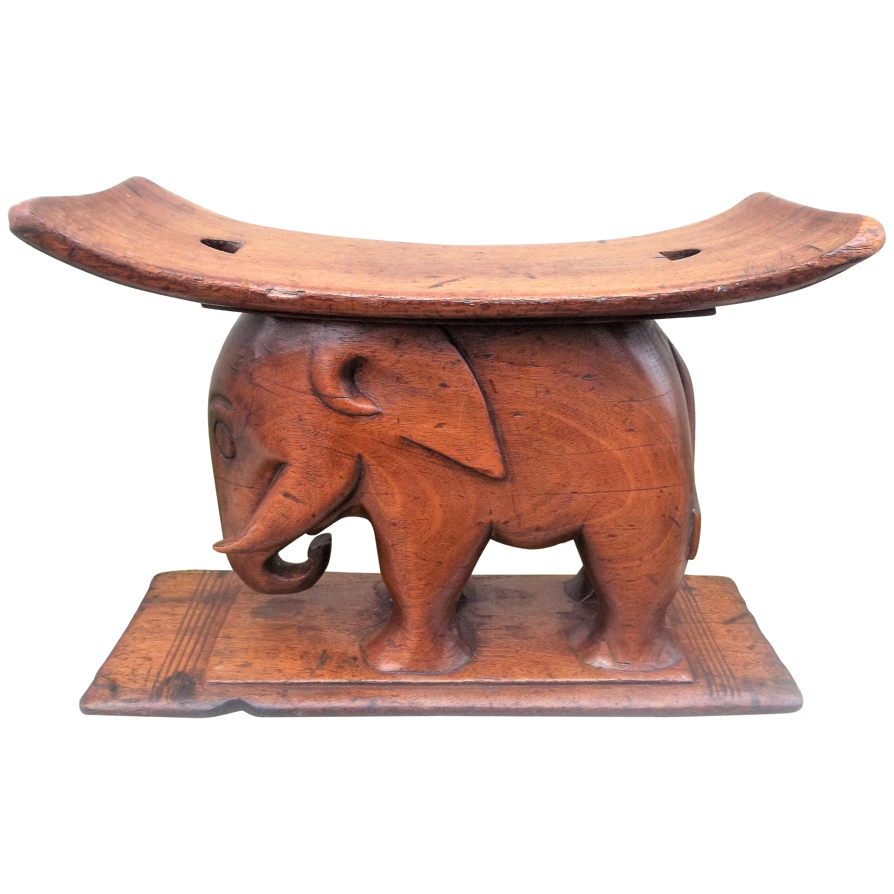 Antique African Walnut Pillow Stand and Stool Carved in Elephant Form