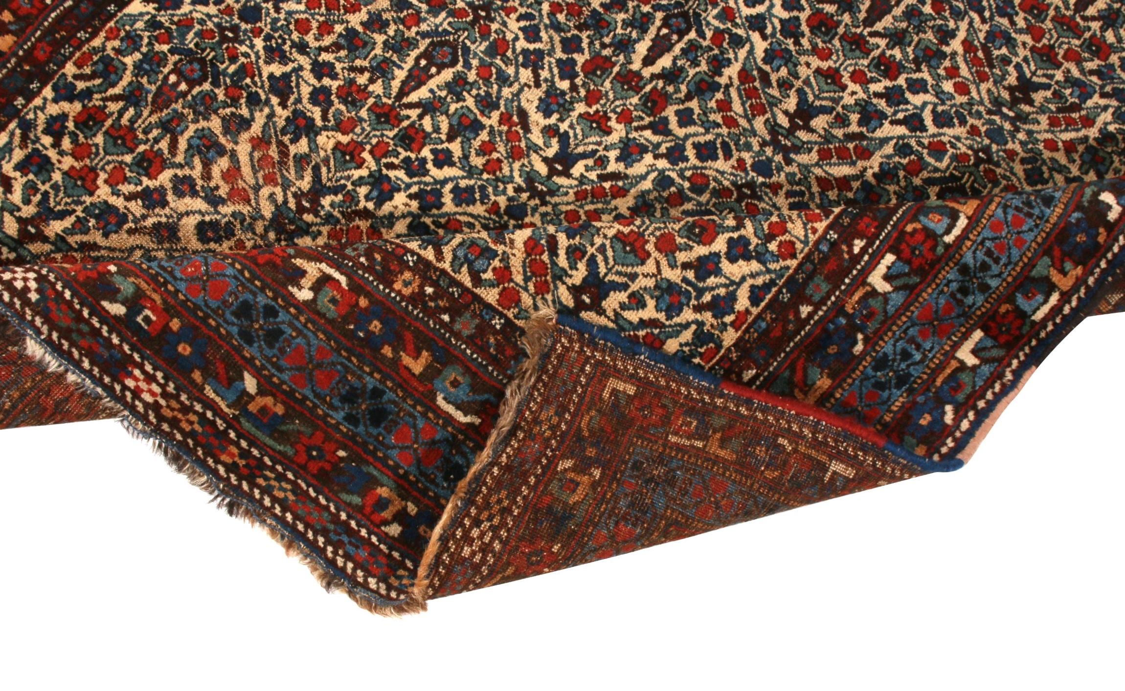 Antique Afshar Floral Cream Red and Blue Wool Persian Rug by Rug & Kilim (Persisch) im Angebot