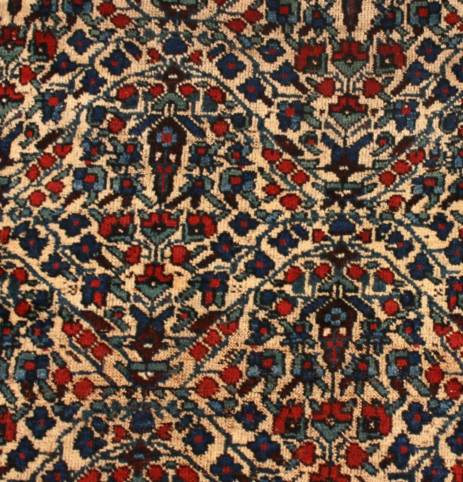 Antique Afshar Floral Cream Red and Blue Wool Persian Rug by Rug & Kilim (Handgeknüpft) im Angebot