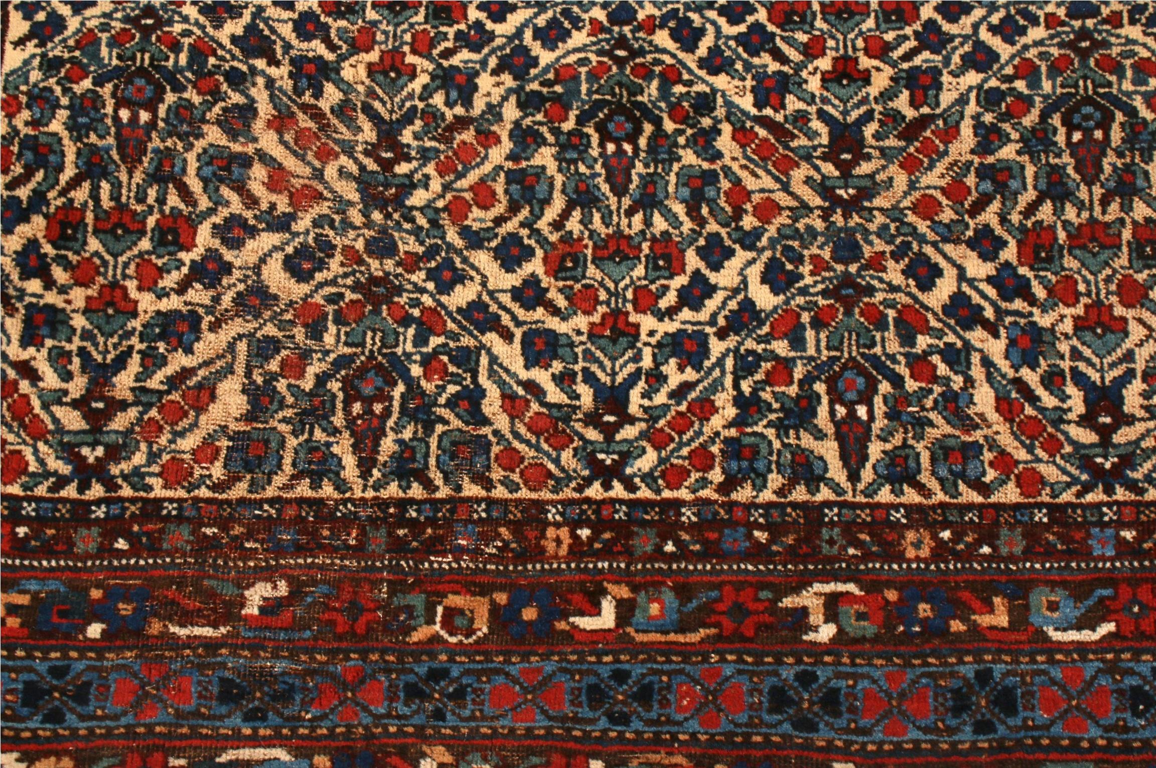 Antique Afshar Floral Cream Red and Blue Wool Persian Rug by Rug & Kilim (19. Jahrhundert) im Angebot