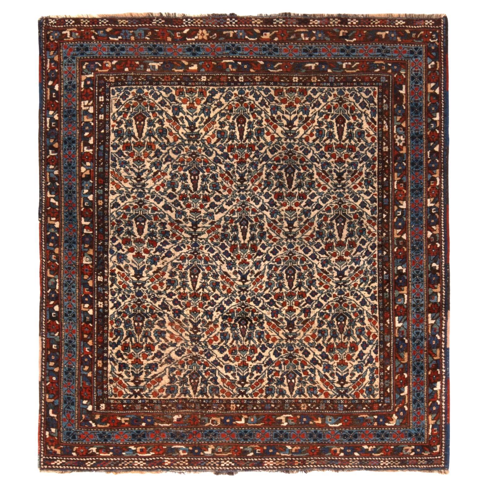 Antique Afshar Floral Cream Red and Blue Wool Persian Rug by Rug & Kilim